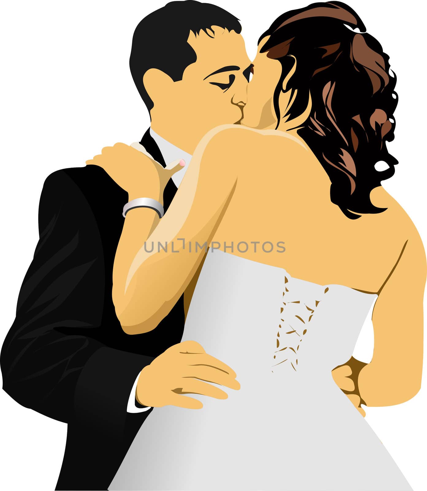 Kissing Couple. Bride and Groom. vector illustration