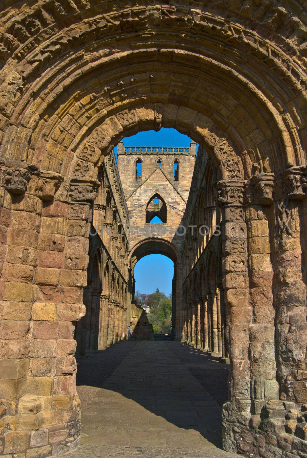part of the ruins of Jedburgh Abbey in scotland