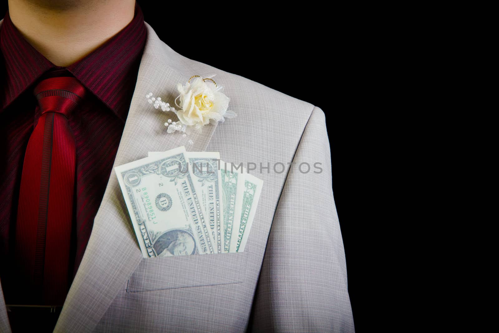 dollars in the pocket of the groom's wedding suit by pzRomashka