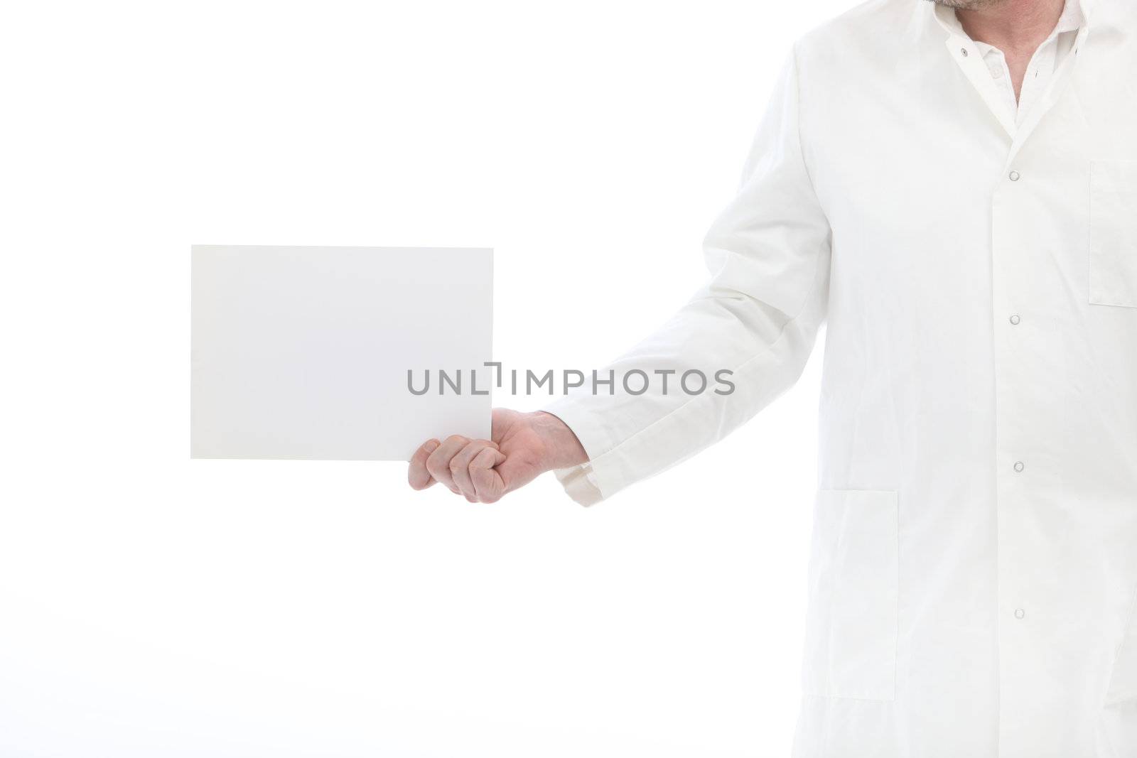 Lab worker holding a small poster in his hand by Farina6000