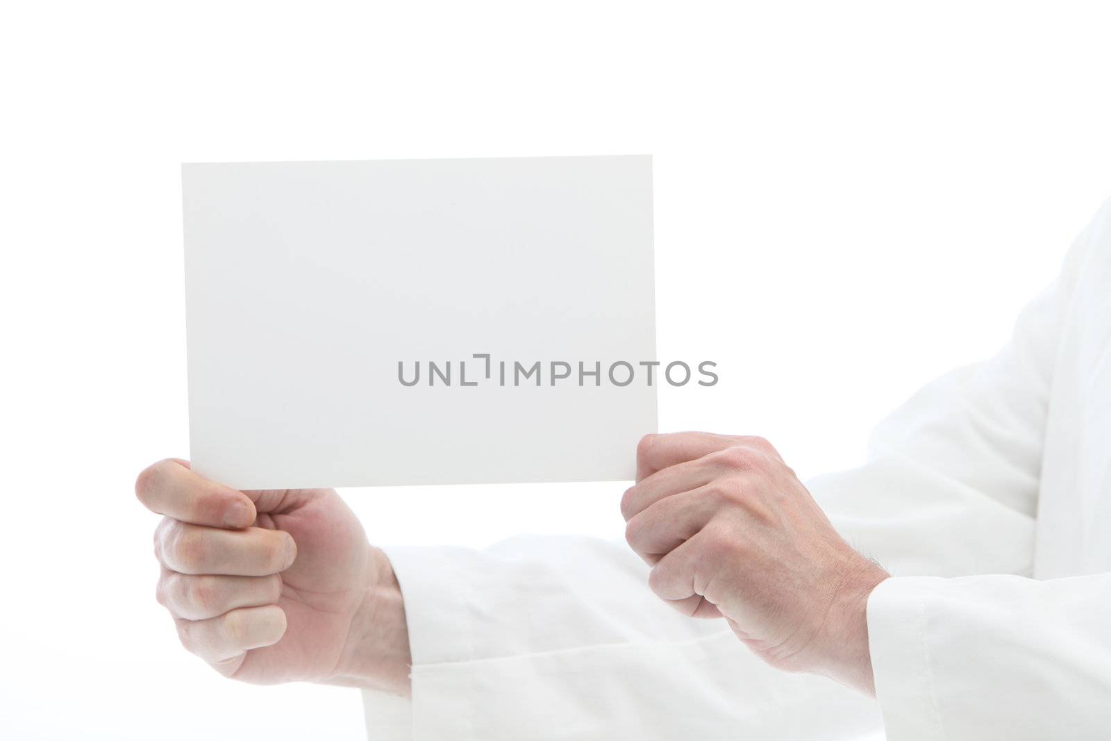 Man holding white card off to the side for reading by Farina6000