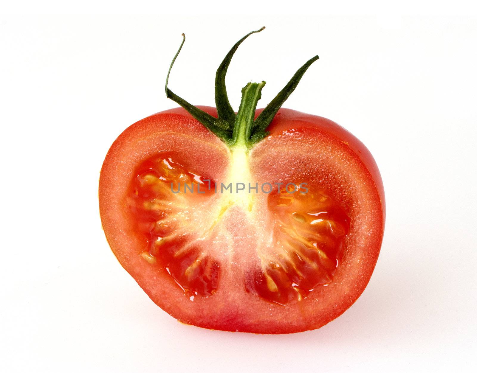 Tomato slice on white background.