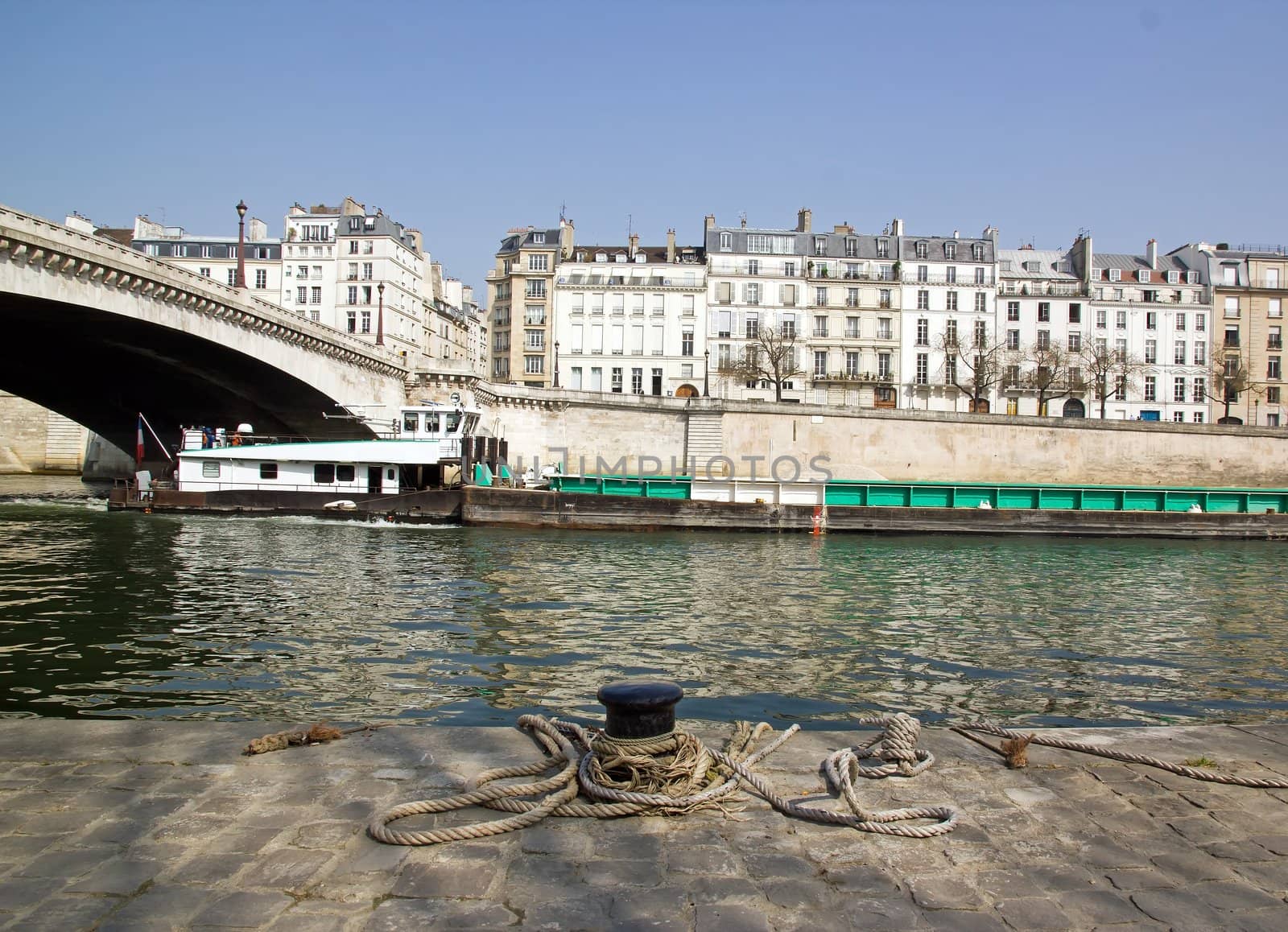 passage of a barge on the Seine  Paris France