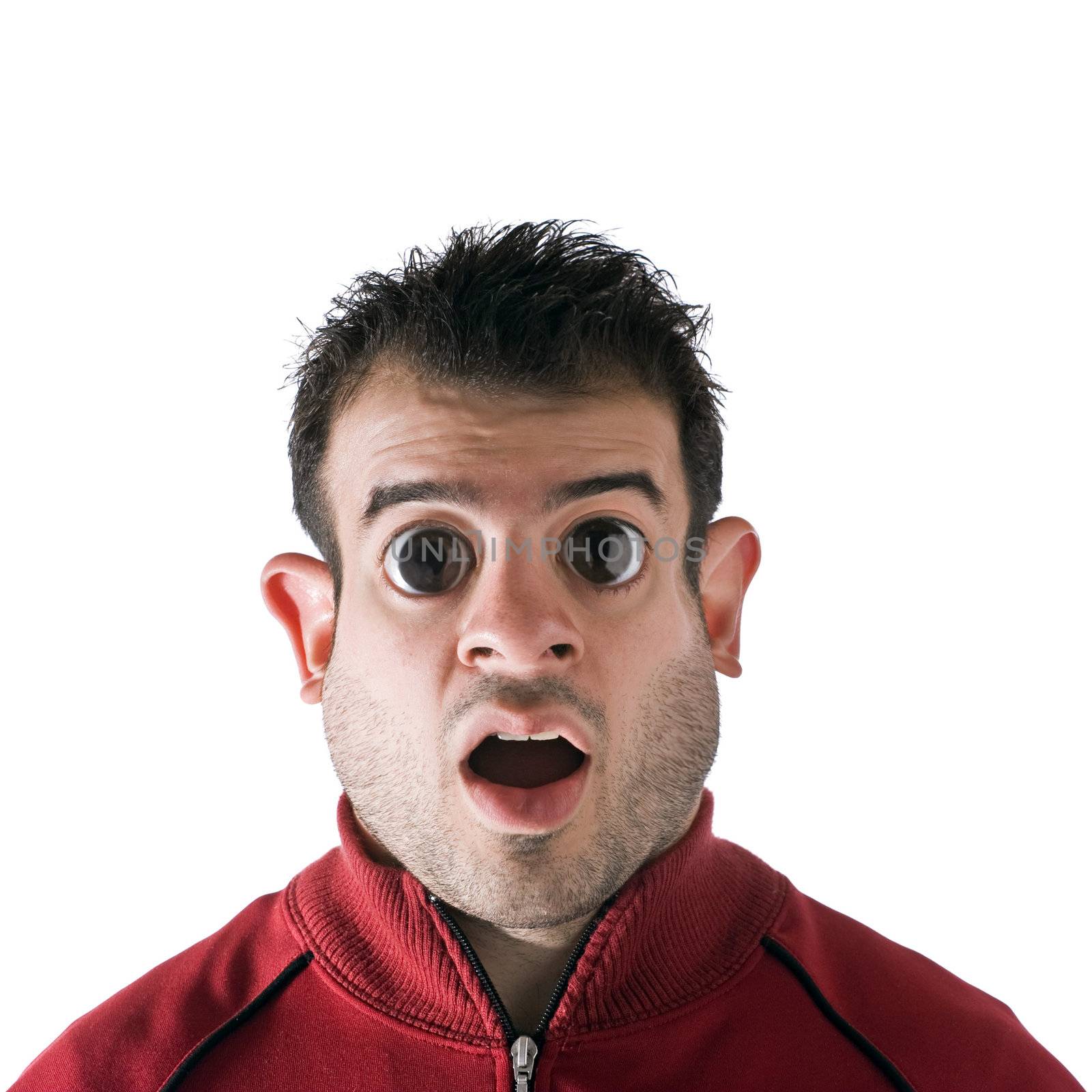 Funny looking man with large eyes and a fat face.  Digital photo manipulation.