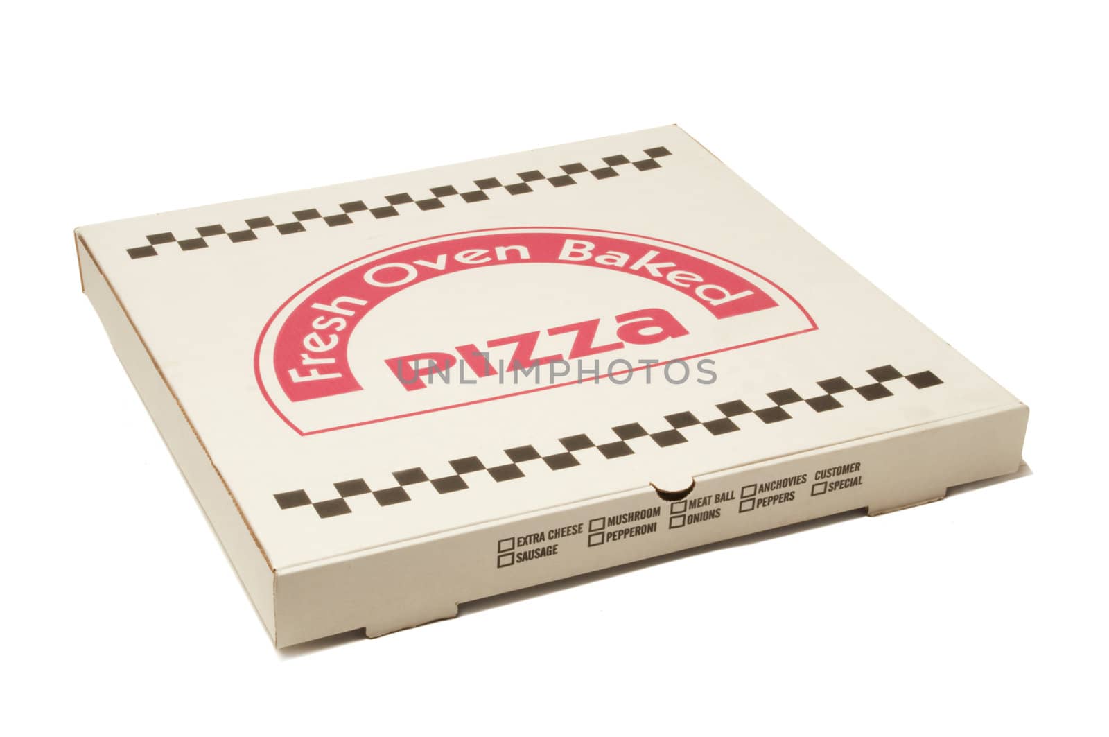 White pizza delivery box isolated against white background