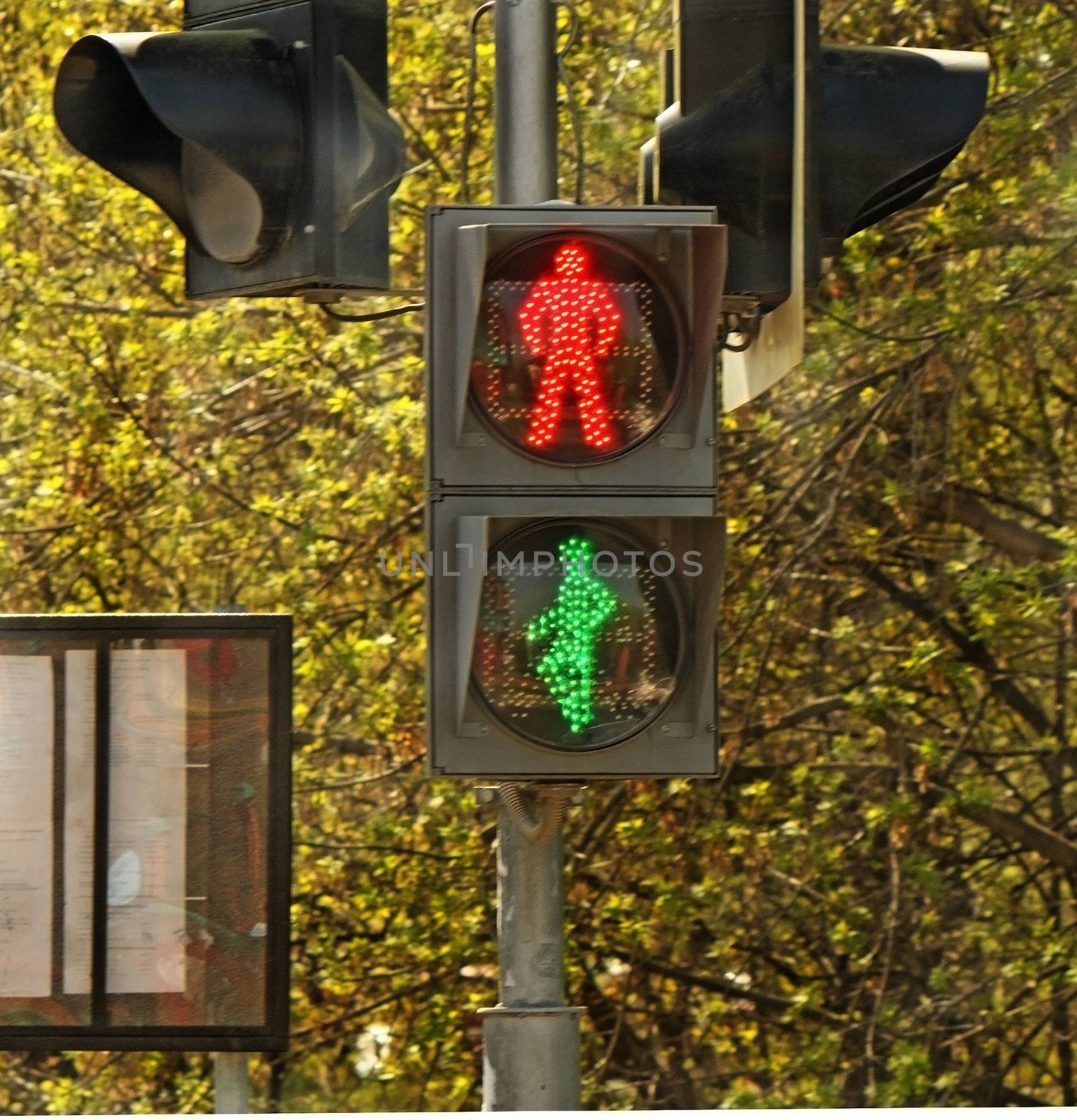 Pedestrian traffic light with red and green lights