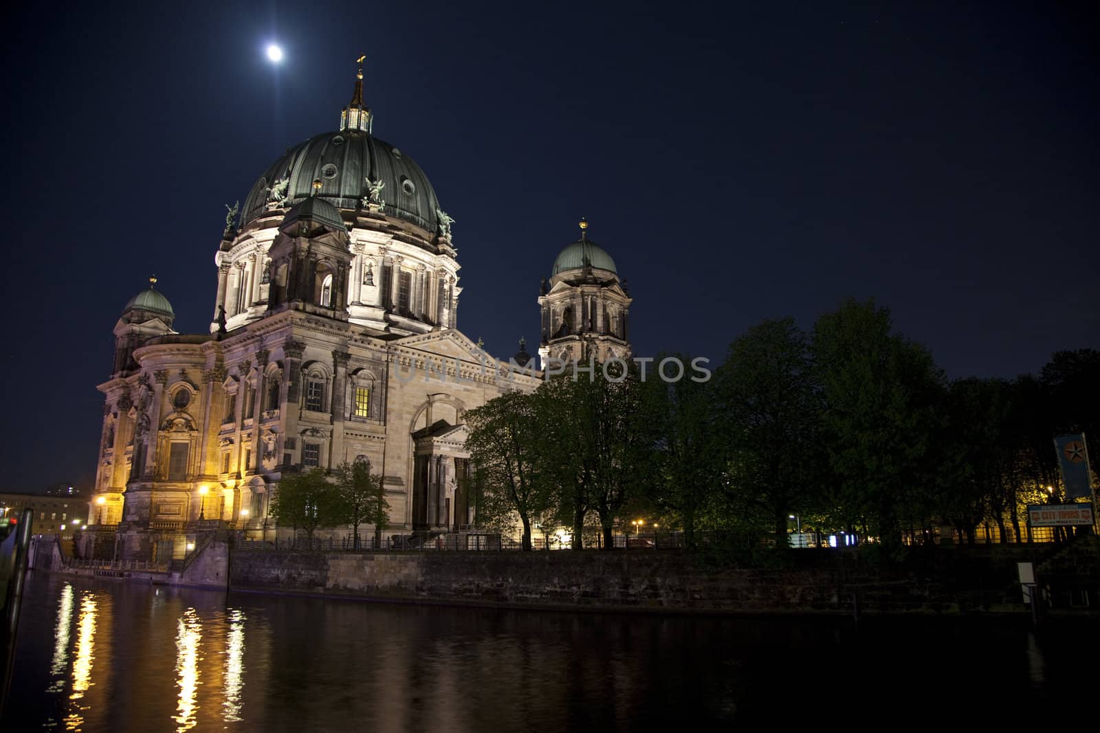 Berliner Dom and the River Spree at Night.