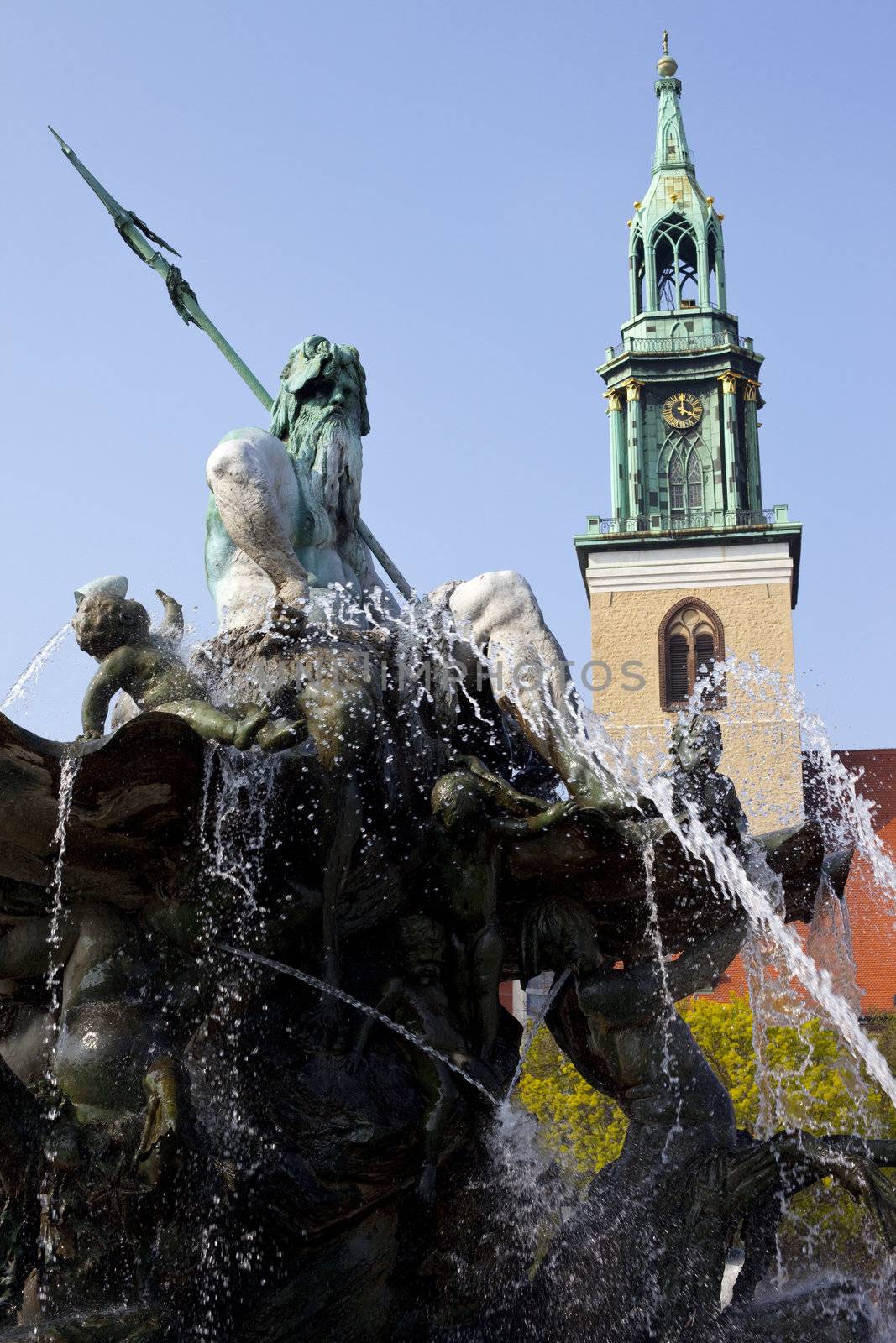 Neptune Fountain &amp; St. Marienkirche in Berlin by chrisdorney