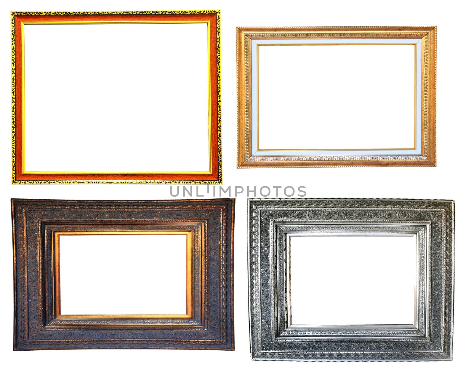 Set 4 Vintage photo wood frame with clipping path
