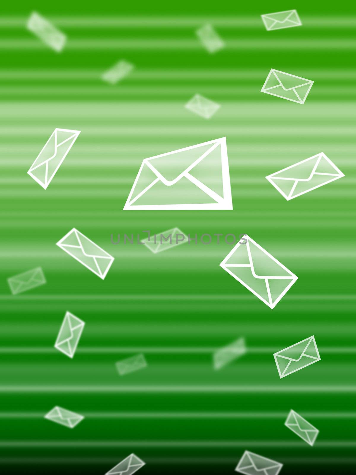 Abstract green background, with white postal mail