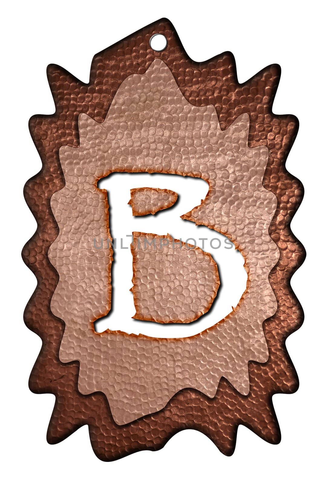 3d Letter a in bronze, on a white isolated background. UPPERCASE