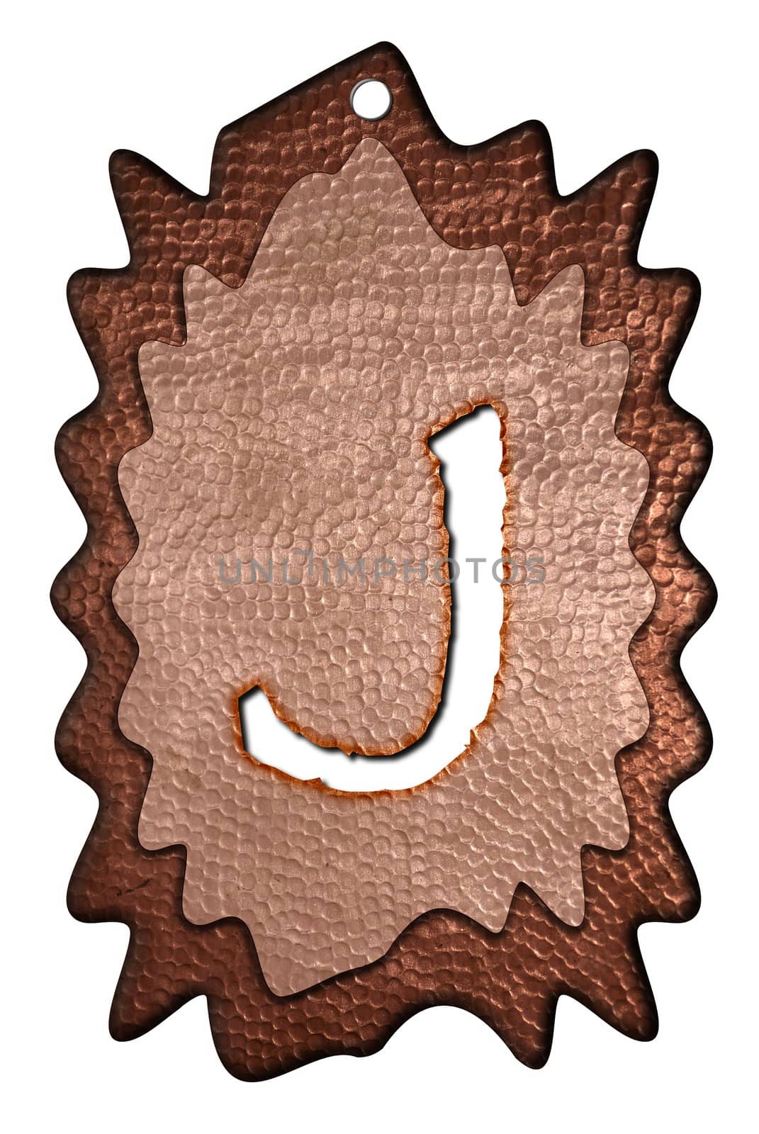 3d Letter a in bronze, on a white isolated background. UPPERCASE