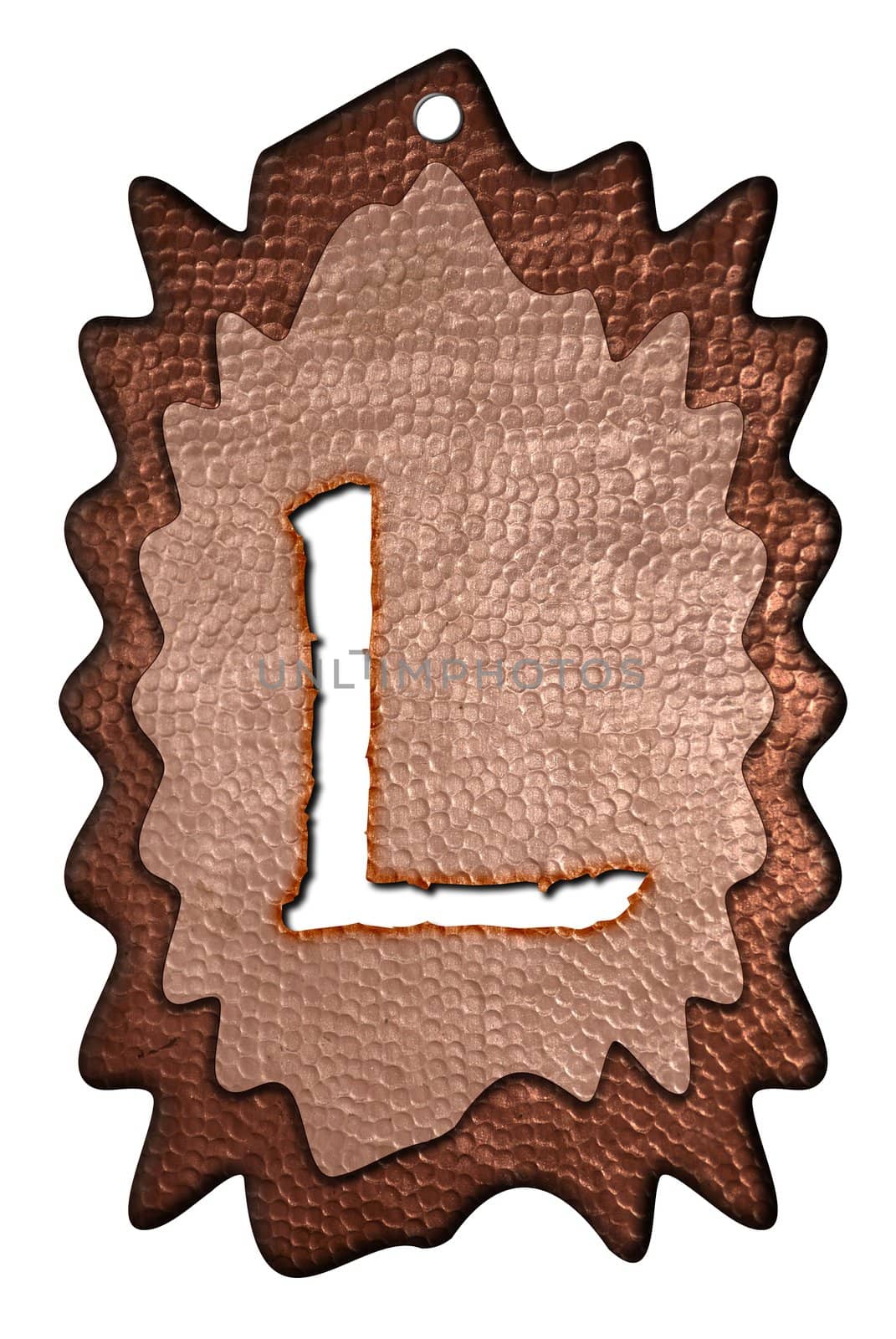 3d Letter a in bronze, on a white isolated background. UPPERCASE