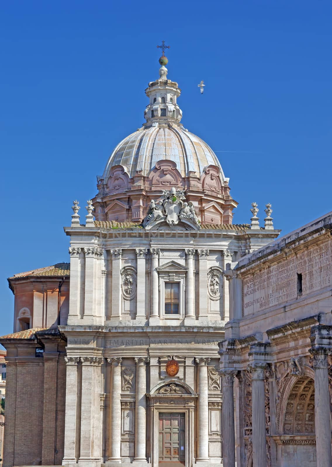 The Church of Santi Luca e Martina and Arch of Septimiu Sever in Rome