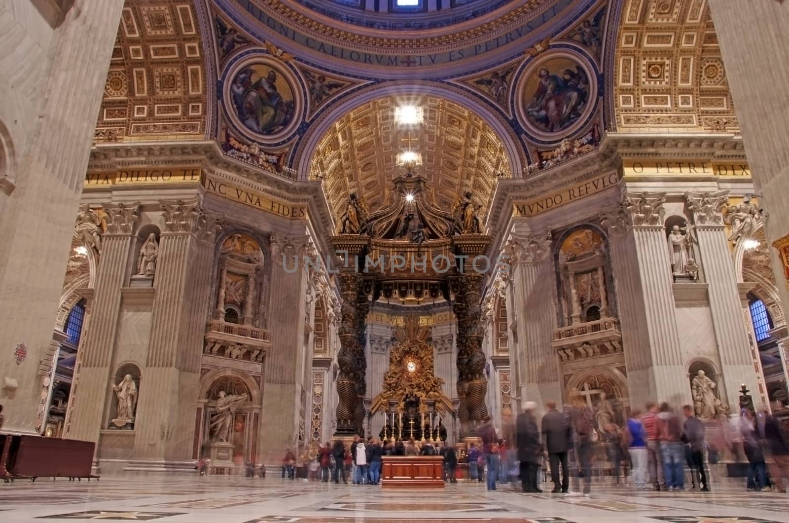 ROME, ITALY - MARCH 07:  Inside Saint Peter's Basilica view with Saint Peter's Baldachin by Bernini on March 07, 2011 in Rome, Italy