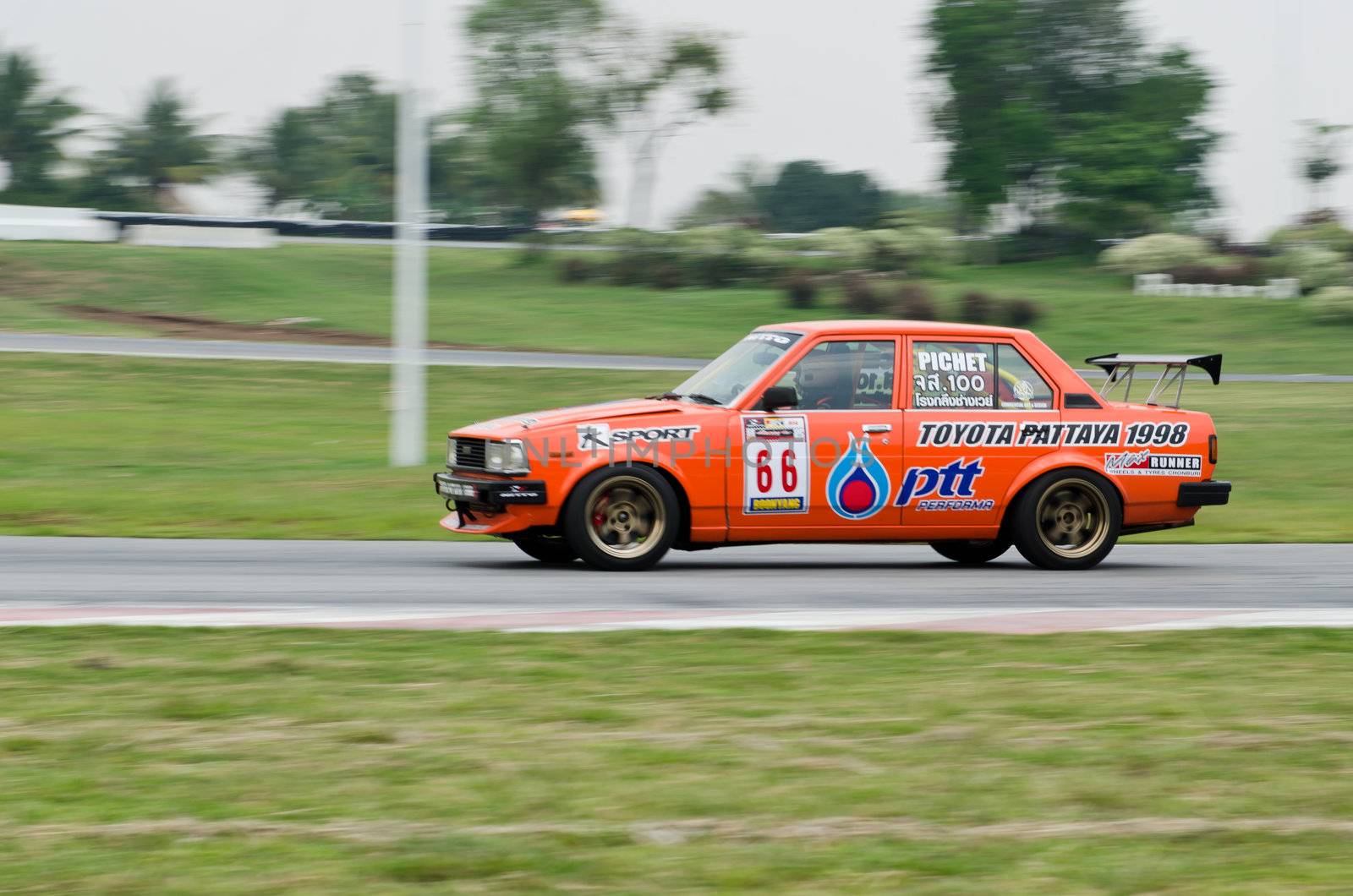 Nakhon Ratchasima, Thailand - March 9th:Unidentified car racing competitors during the "Thailand circuit 2013  " at Bonanza speedway on March 9th, 2013 in Nakhon Ratchasima, Thailand. 
