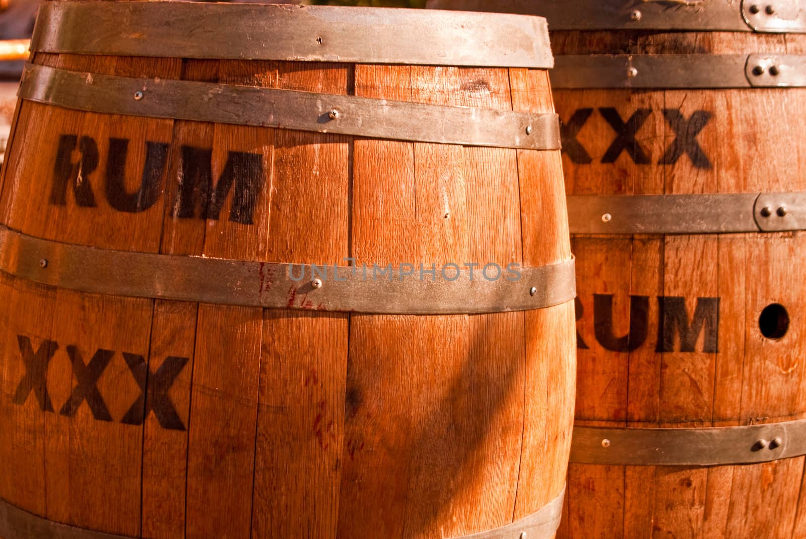 Wooden Rum kegs ringed with metal bands
