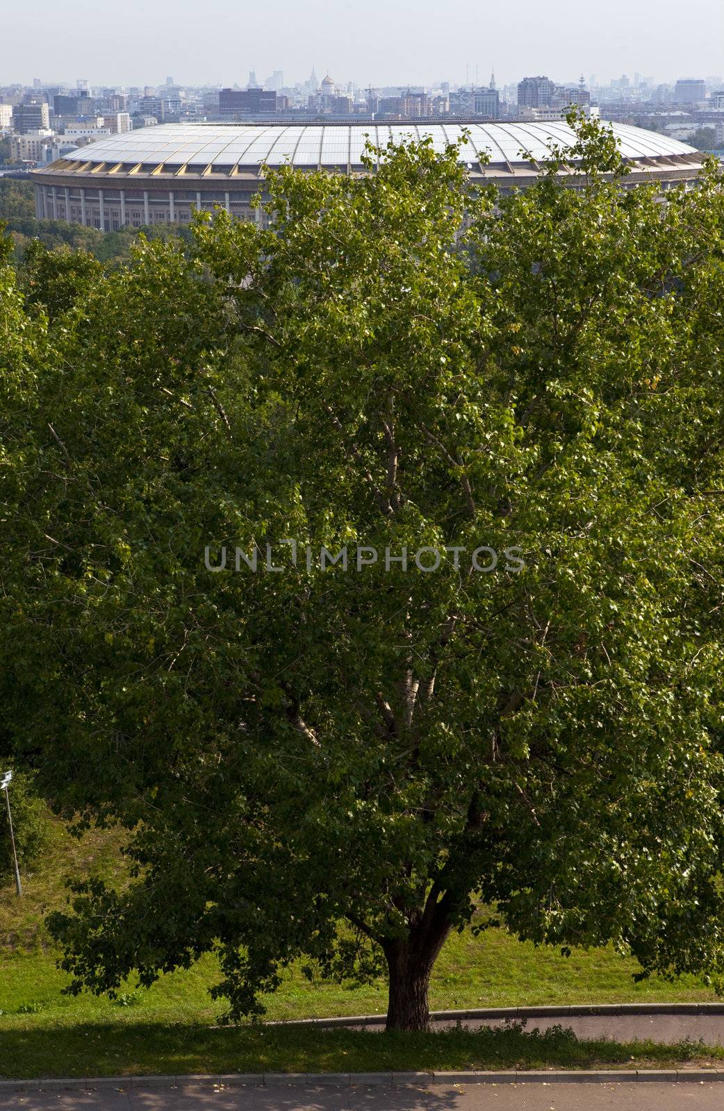 View of Luzhniki Stadium from Sparrow Hill in Moscow.