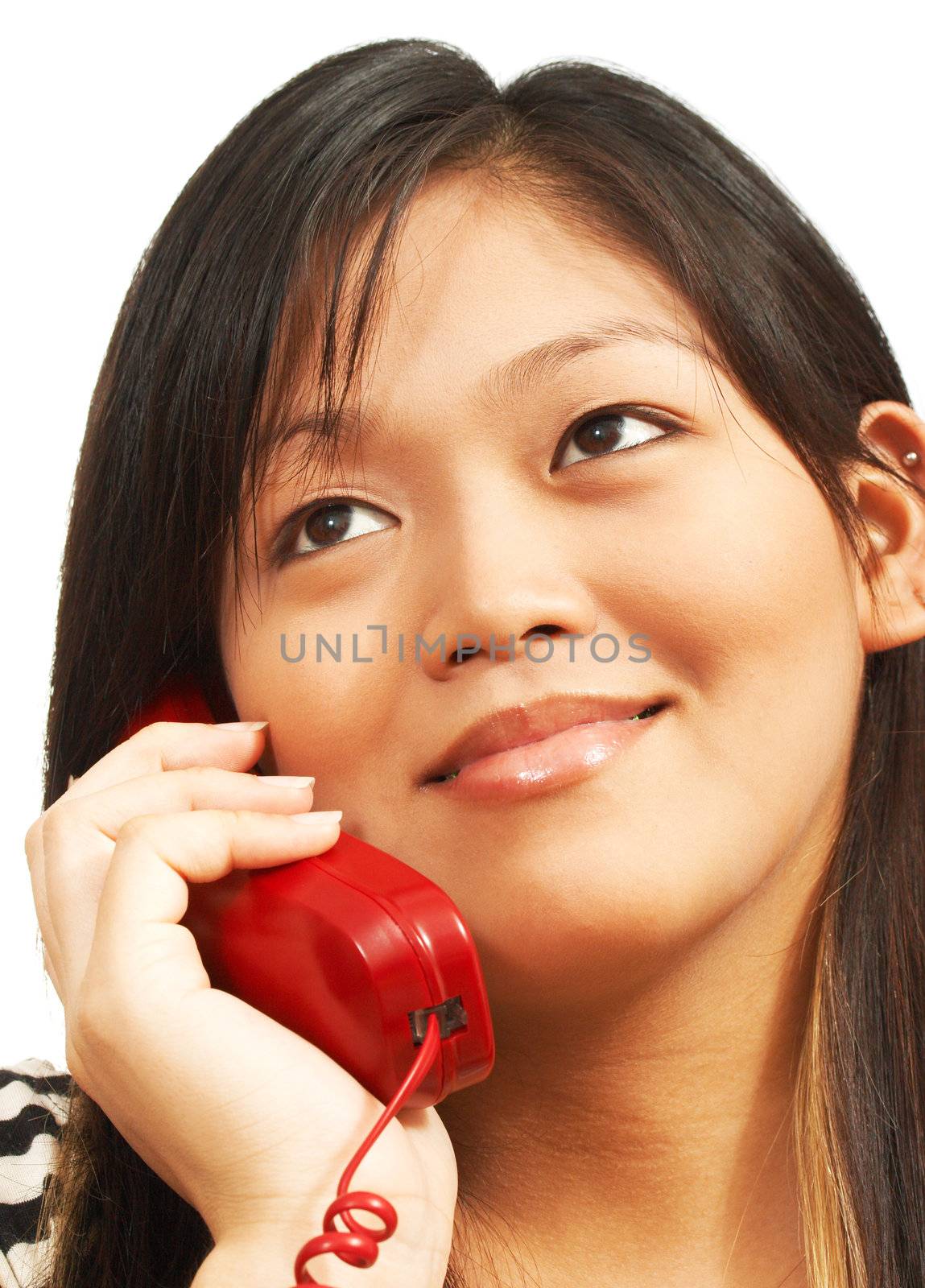 Woman Talking On A Landline Phone by stuartmiles