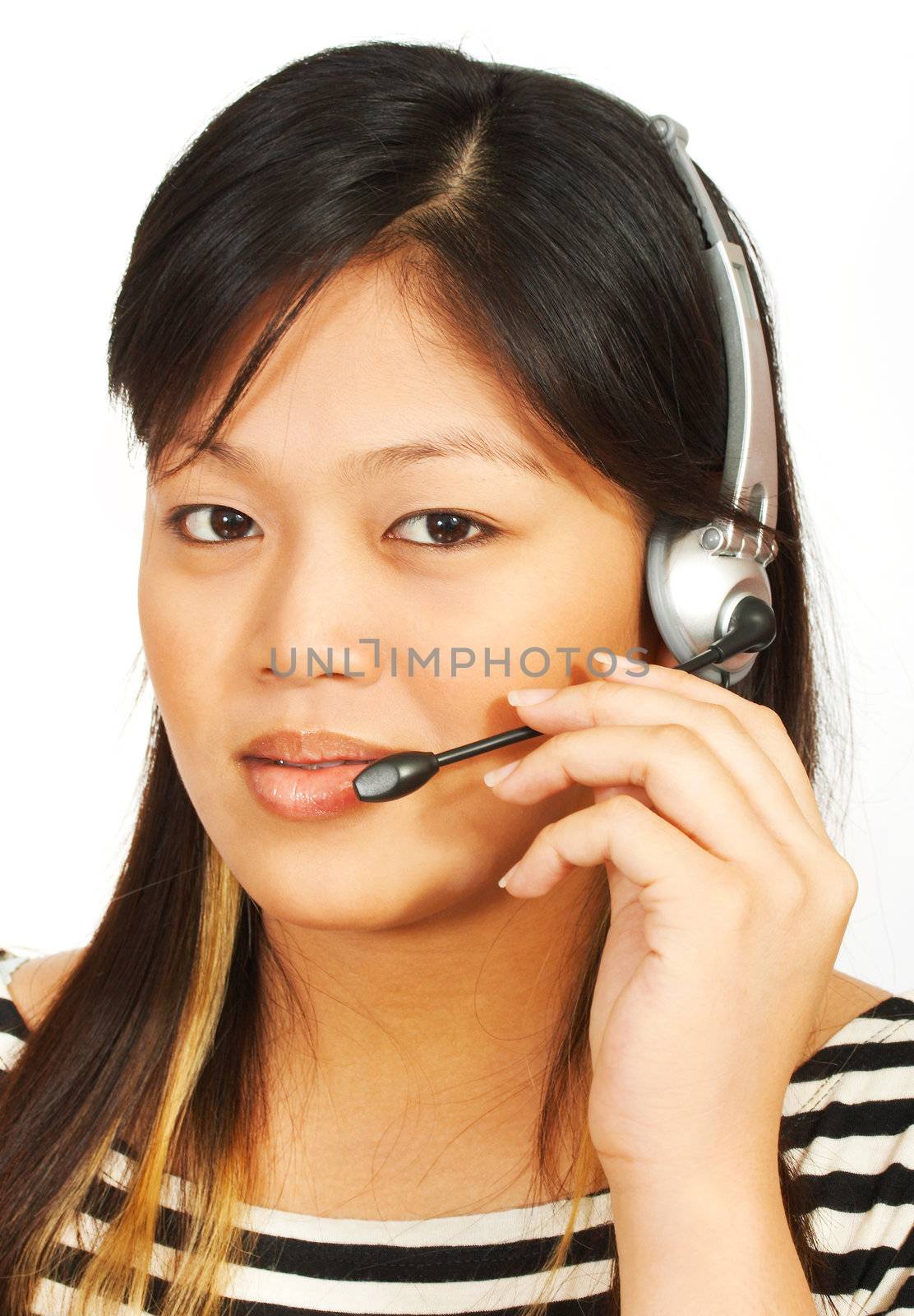 Telemarketing Woman Talking On Headset by stuartmiles