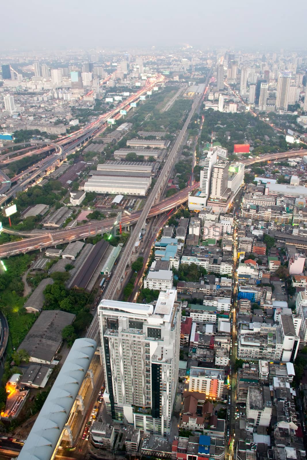 Panorama of Bangkok expressway from Baiyoke Sky Hotel, Thailand by Yuri2012