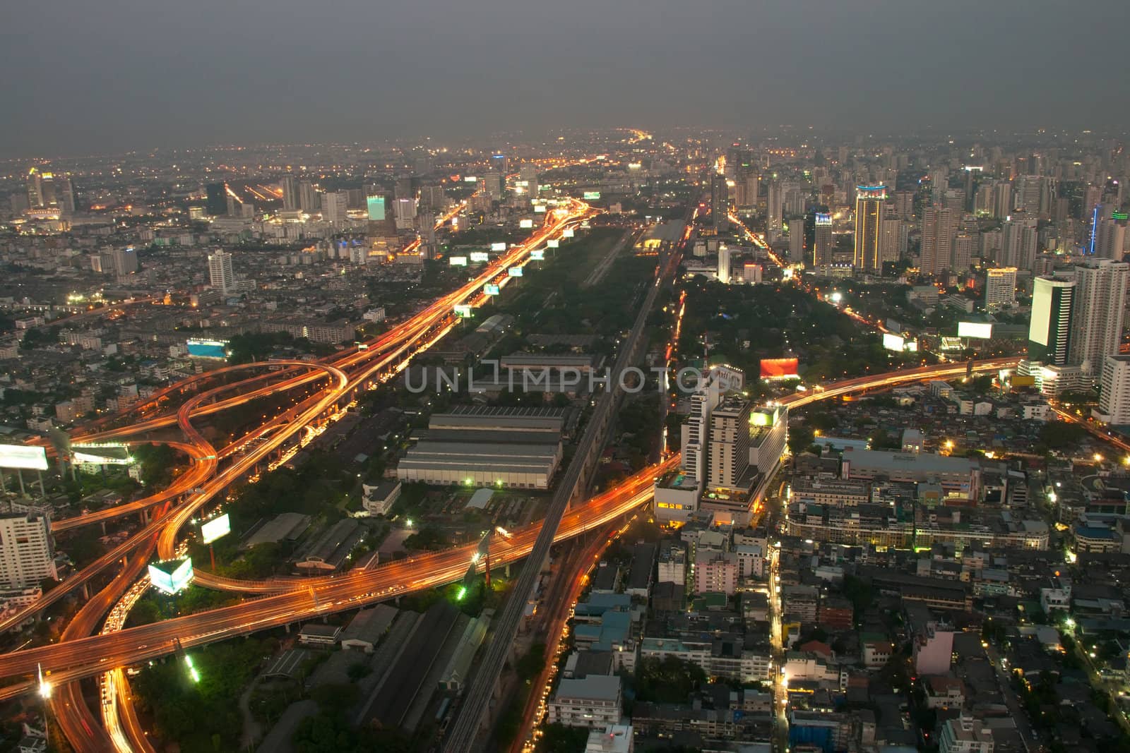 Bangkok and express way view point from Baiyok building.