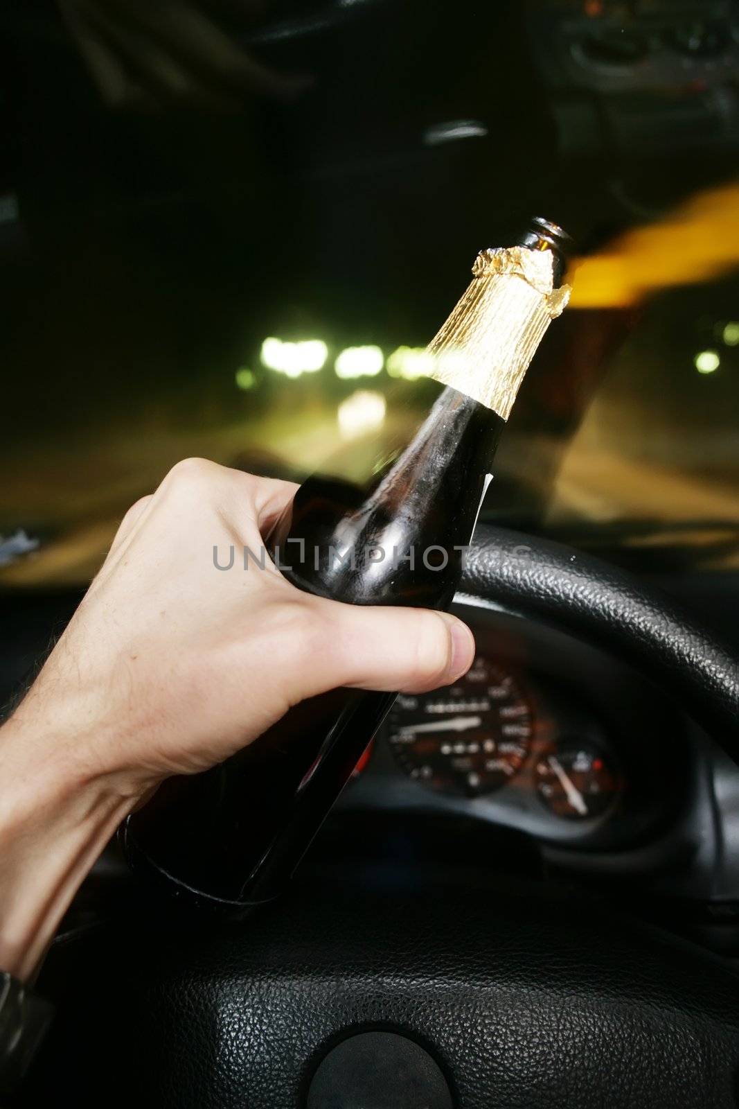 drinking beer while driving car