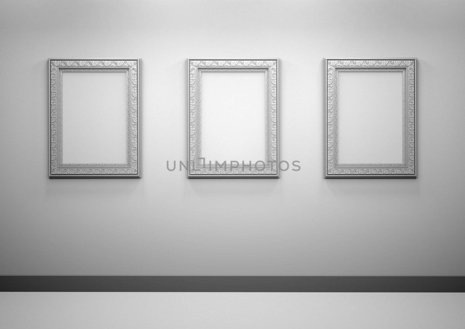 Gallery Interior with empty frames on wall by chrisroll