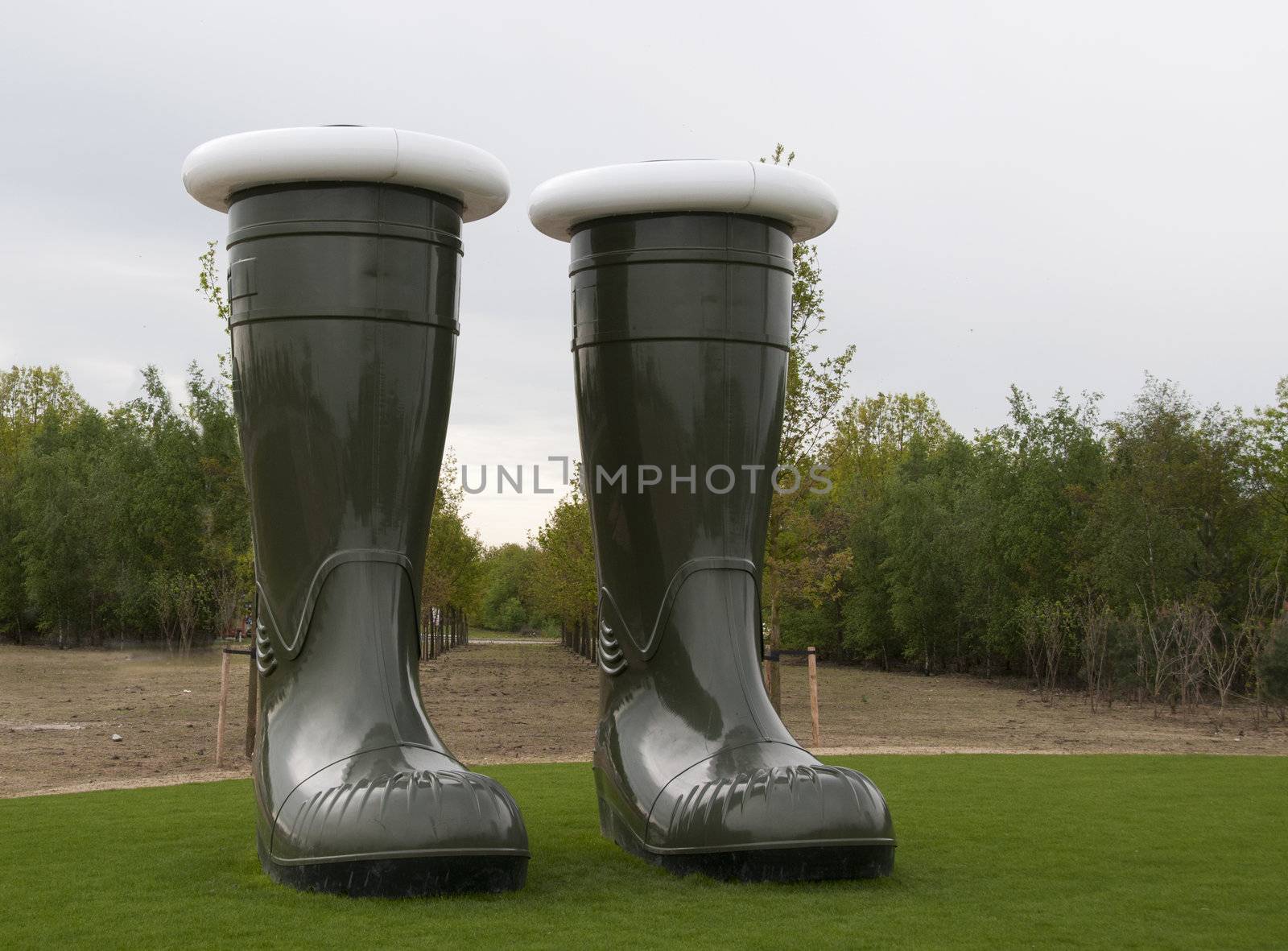 two green big boots at the floriade show 2012 in Holland