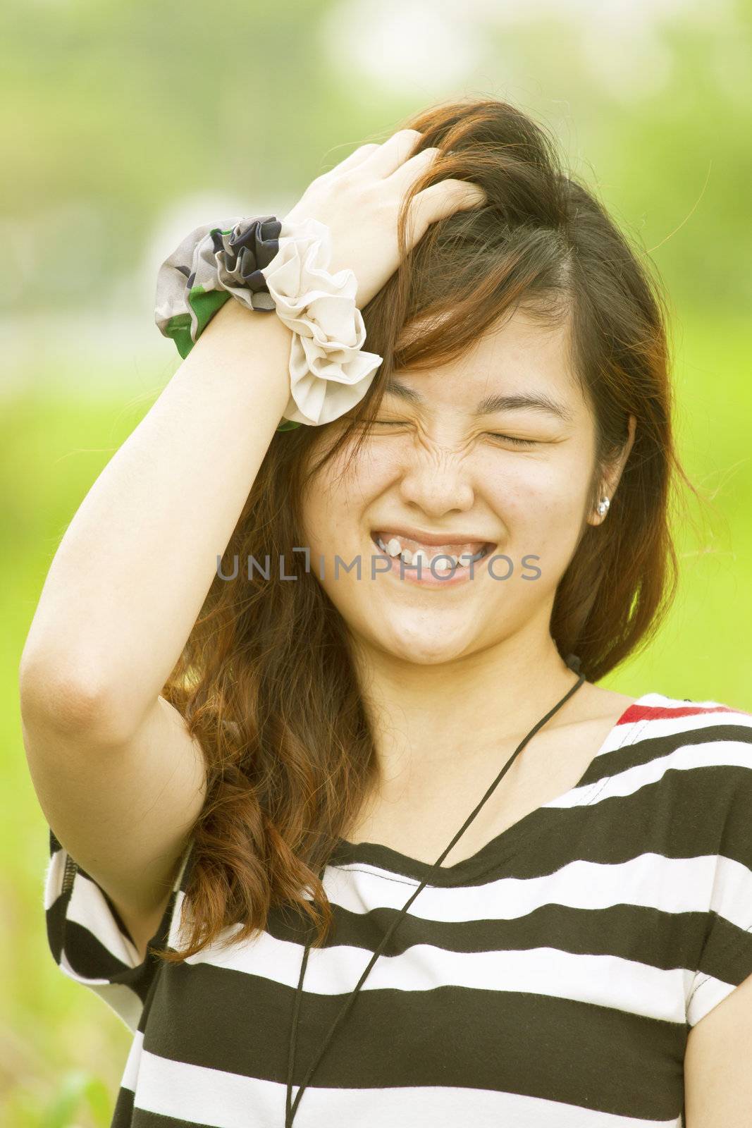 Happy asian woman in countryside