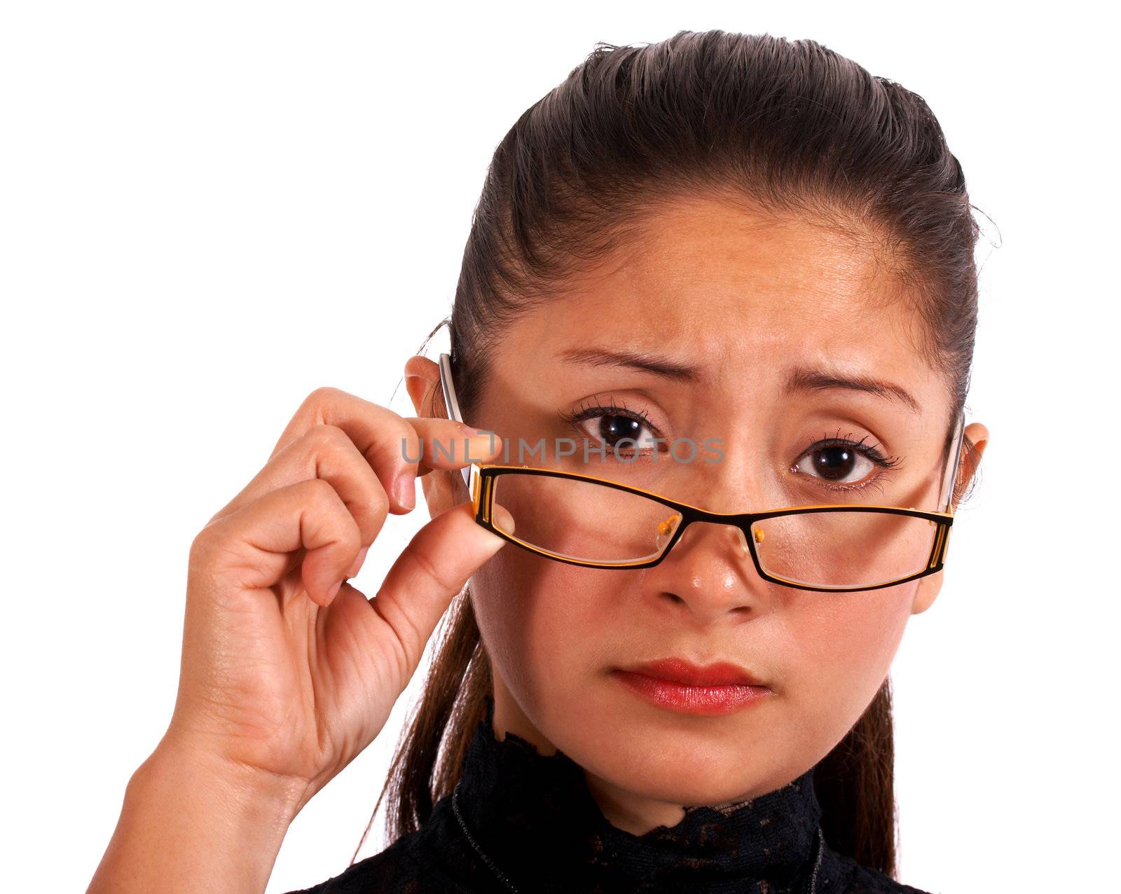 Woman Wearing Eyeglasses Looking Worried And Nervous