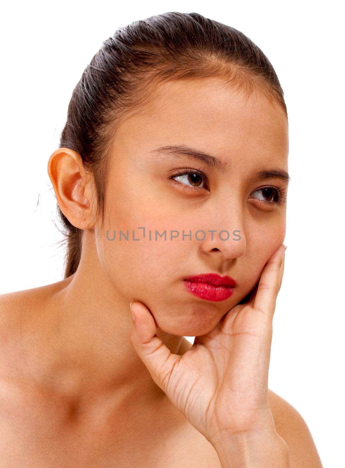 Girl Looking Worried And Unhappy Because Of A Problem