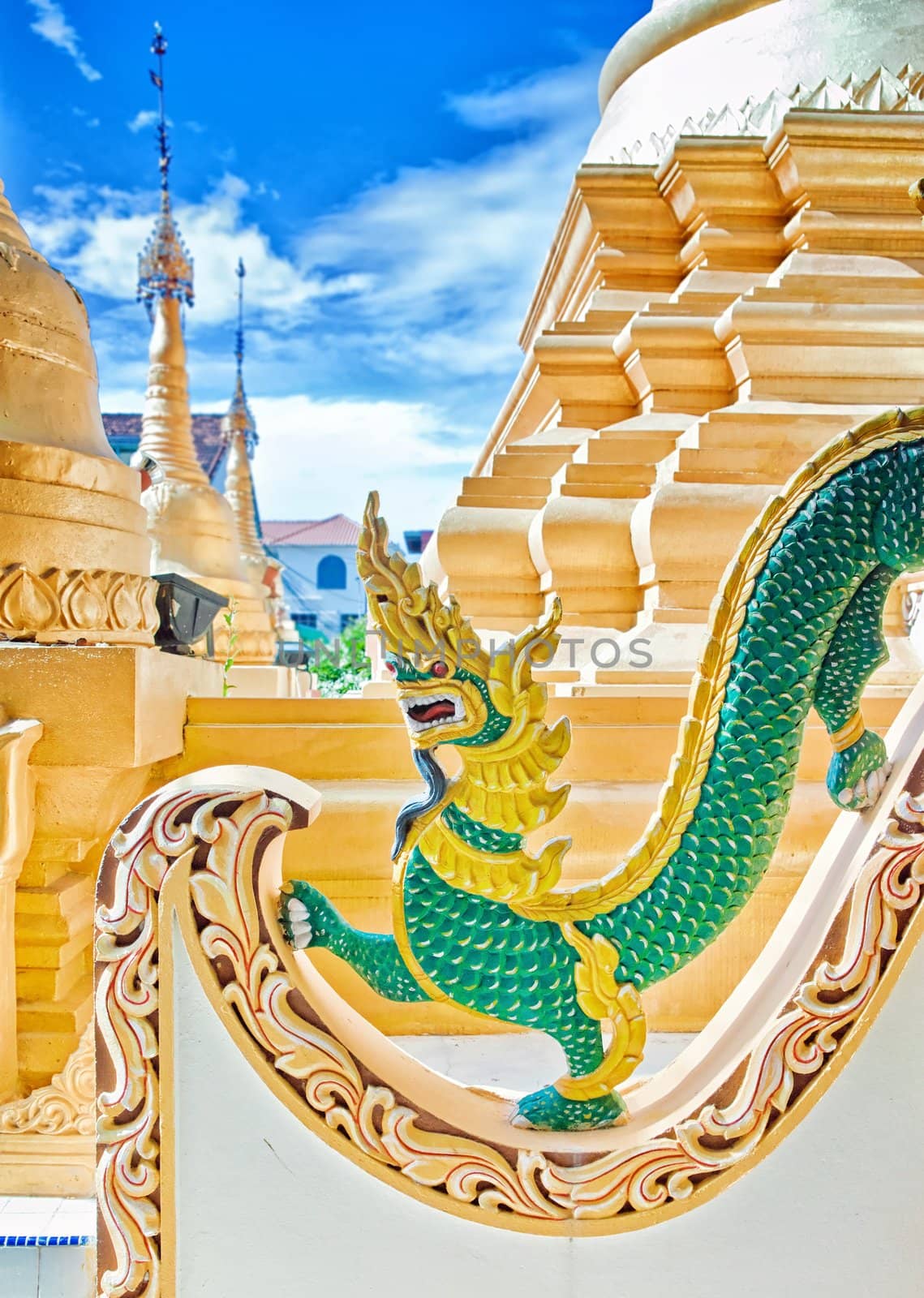 dragon statue in buddhist temple in penang malaysia