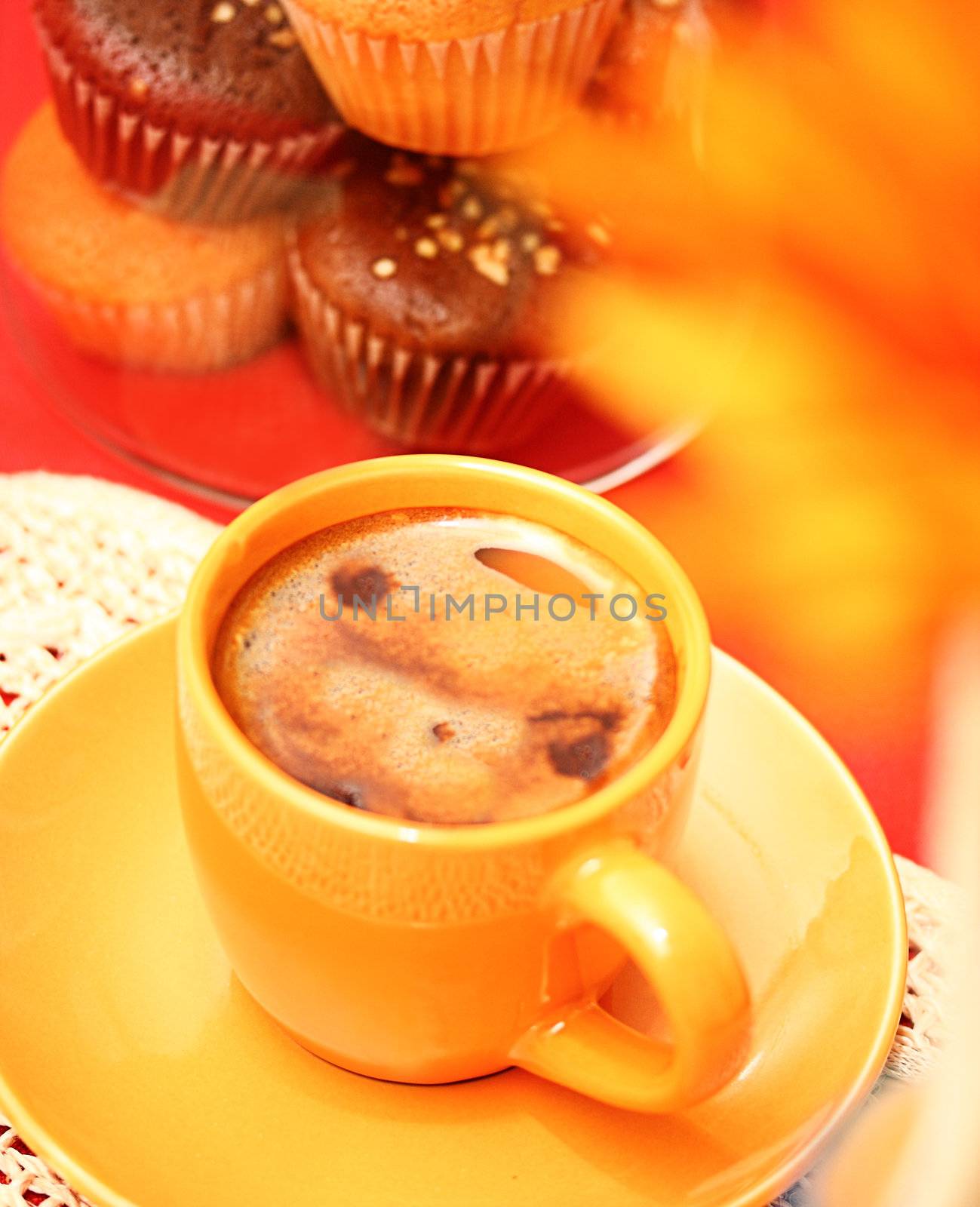 Cup Of Coffee And Some Cupcakes For Afternoon Snack