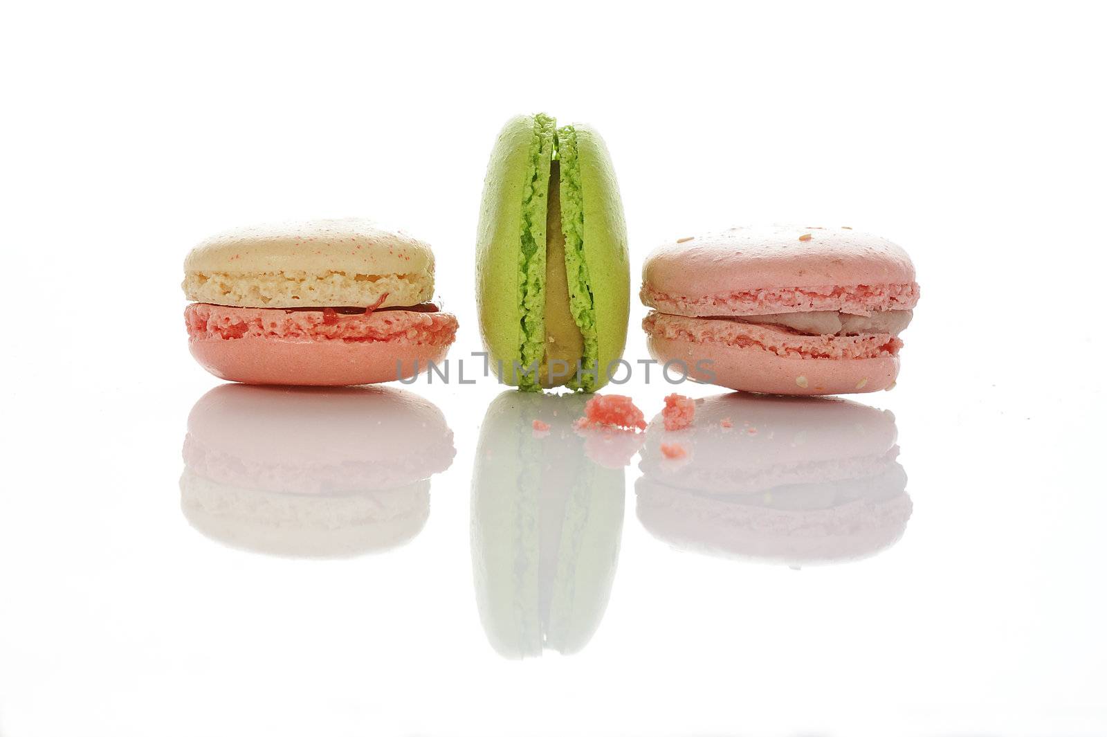 Colorful macaroons on white background 