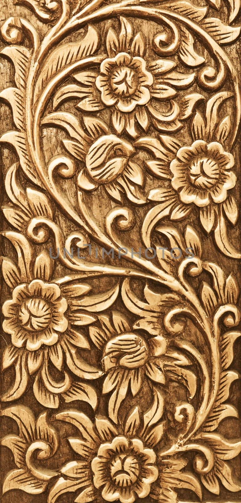 Pattern of flower carved on wood background