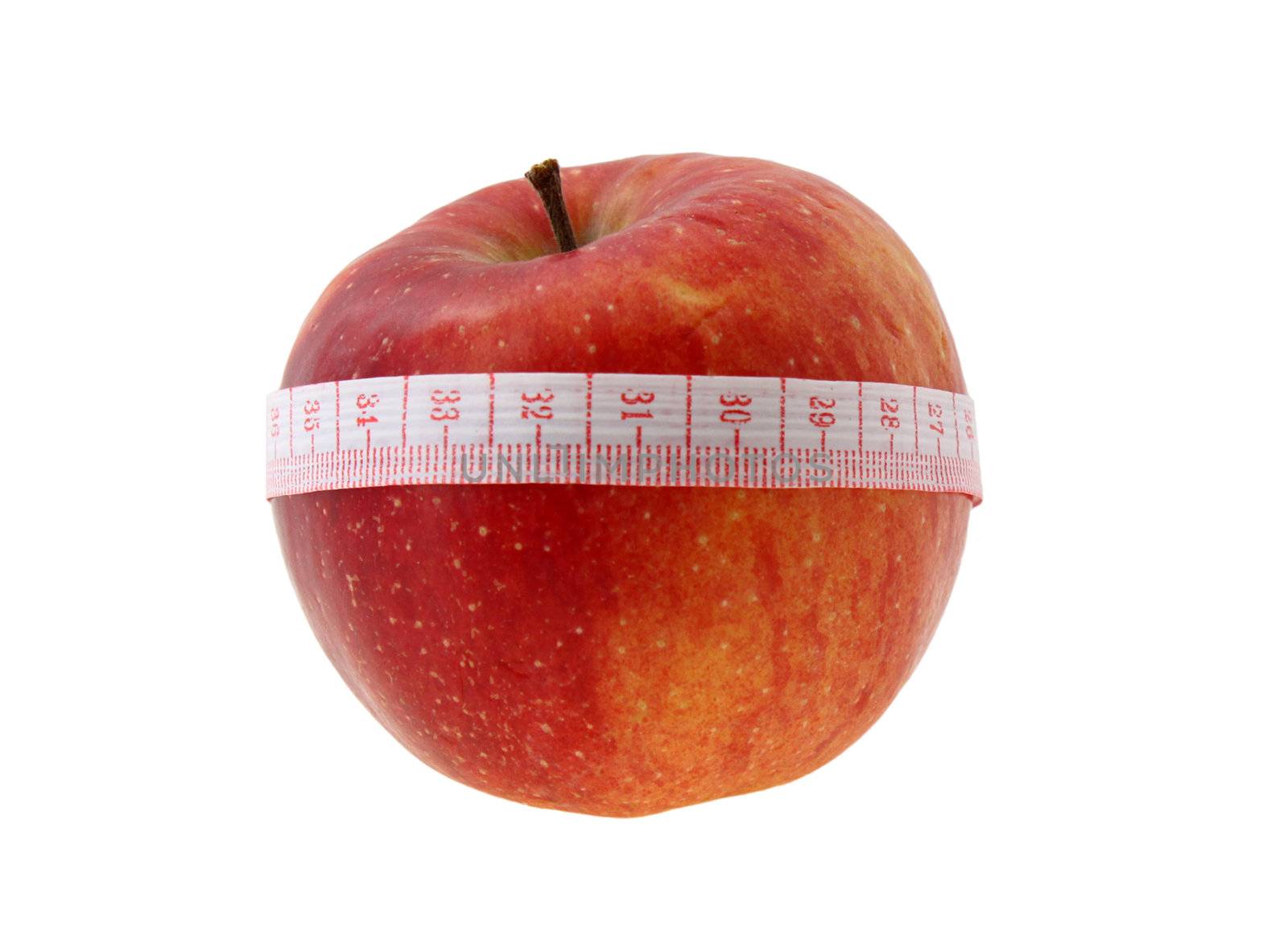 loss weight food: red apple with meter