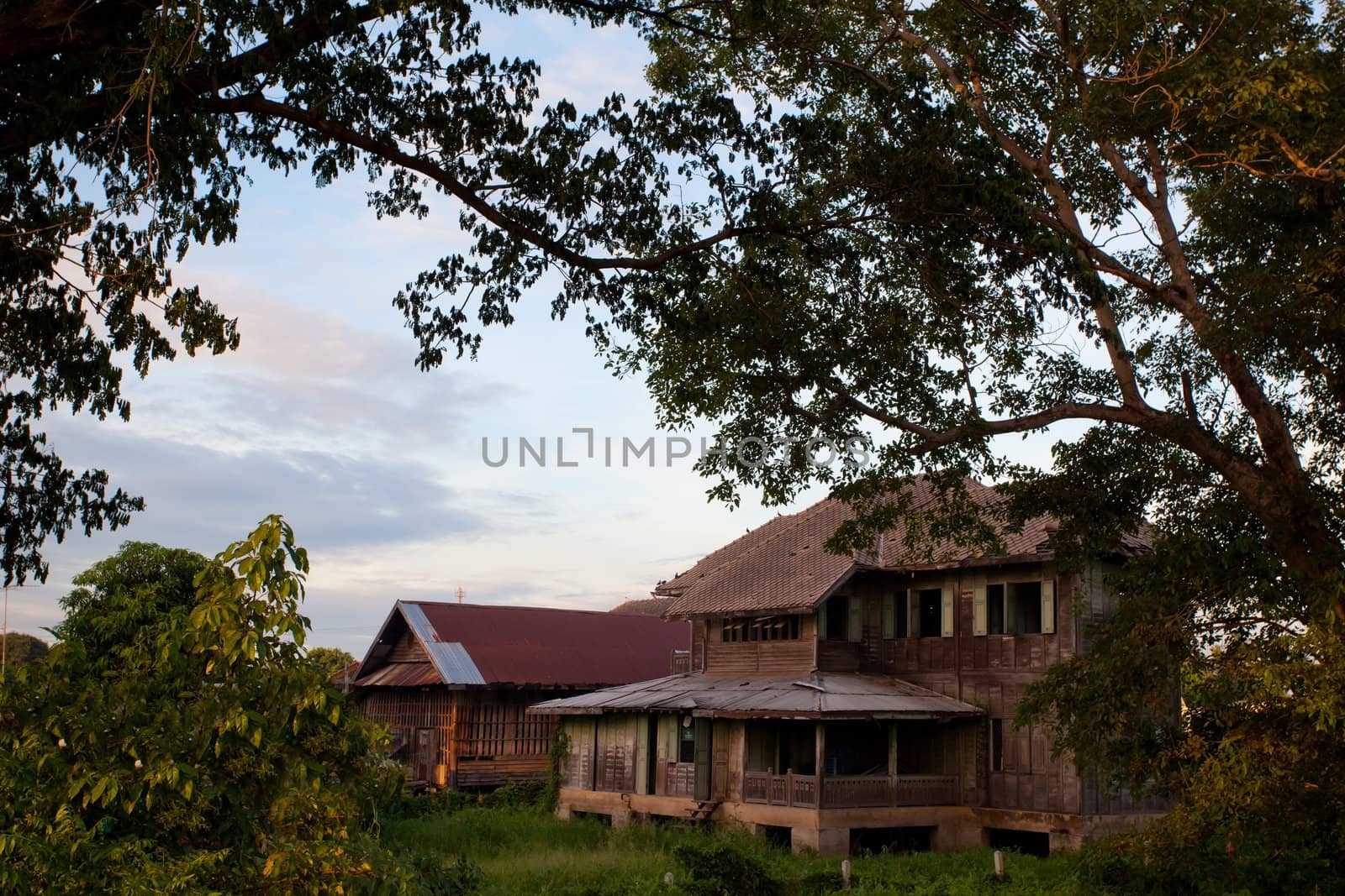 abandoned old house with green grass