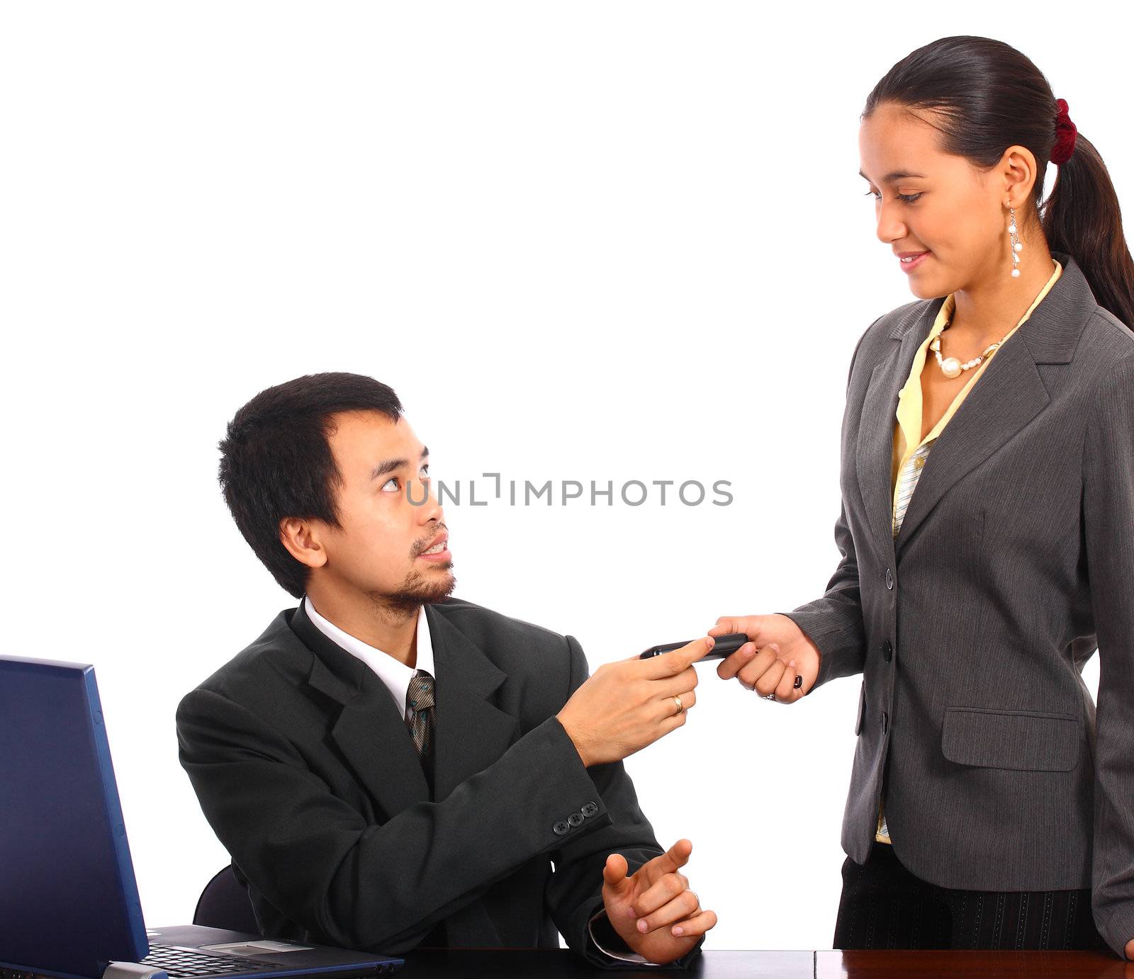 Boss Giving His Worker Some Instructions And Asking Her To Call