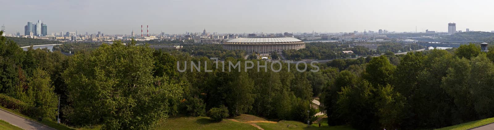 Moscow Panoramic View from Vorobyovy Hills, Russia.