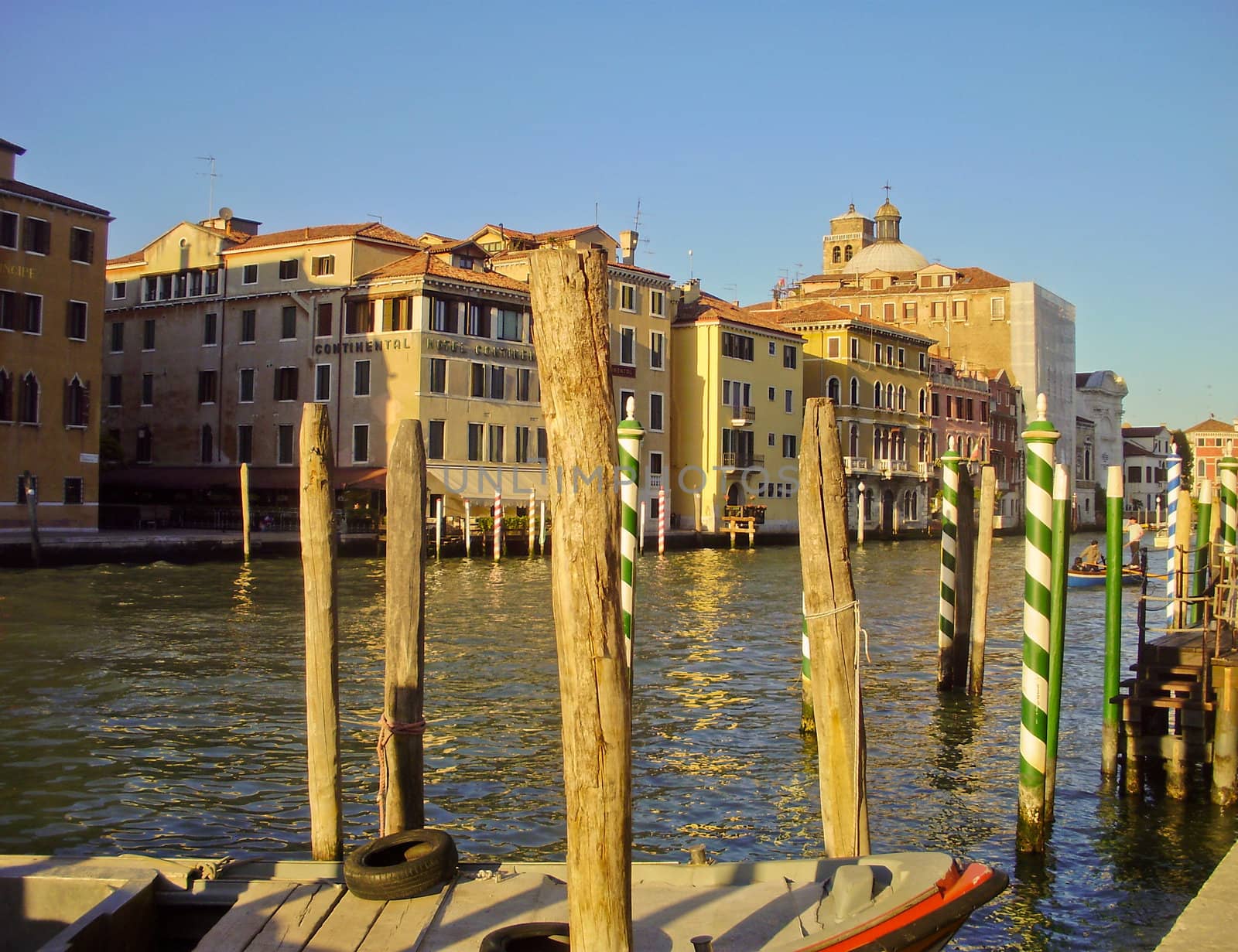 Docks along the Grand Canal in Venice, Italy.