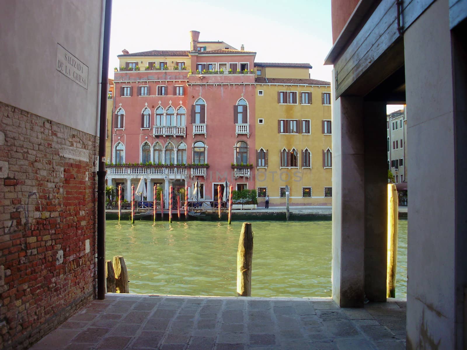 Colorful buildings along the Grand Canal in Venice, Italy.