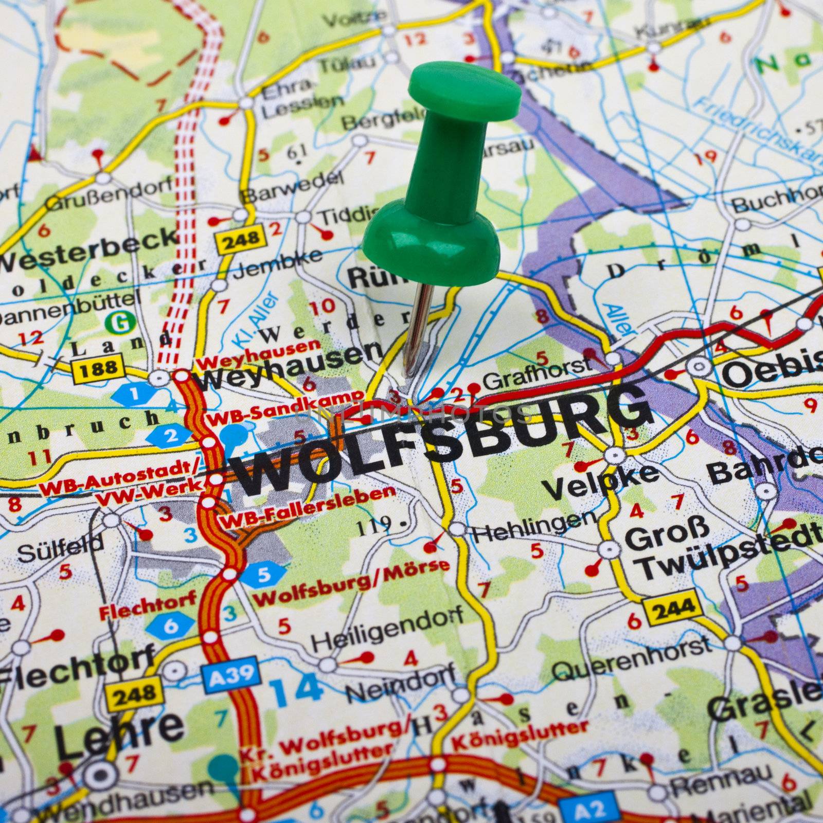 Wolfsburg pin-pointed on a map.