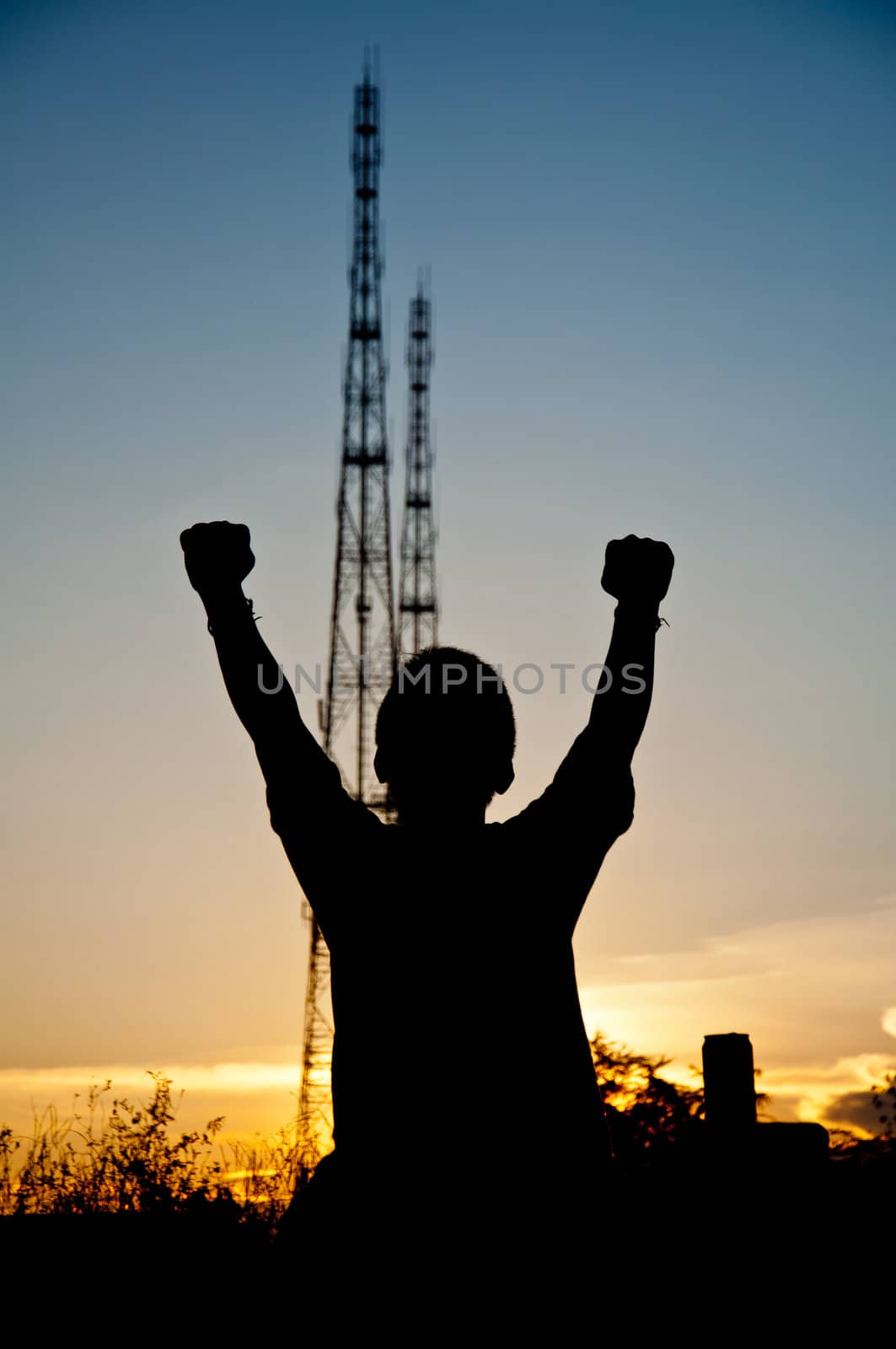 silhouette of boy victory
