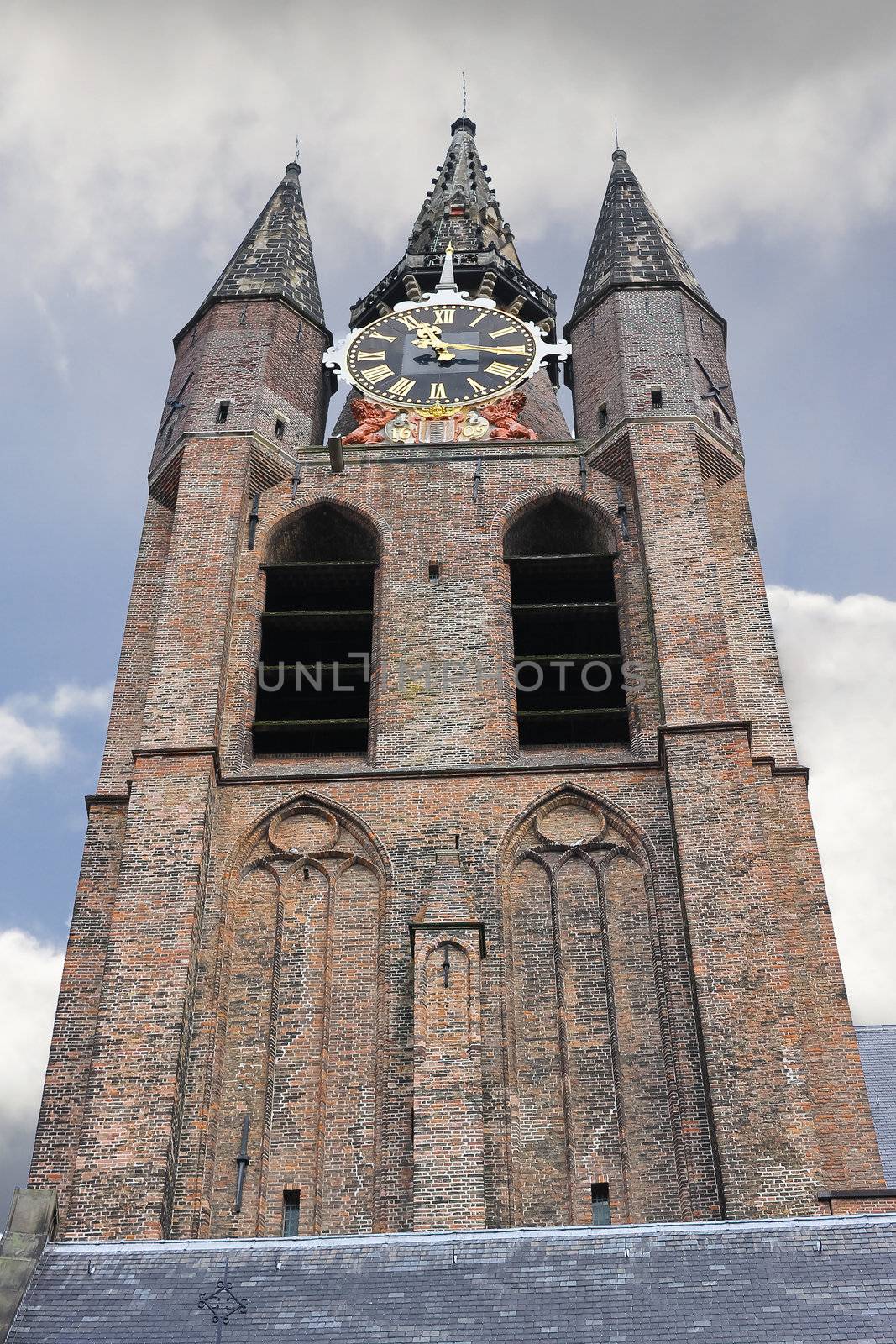 The old church tower in Delft. Netherlands