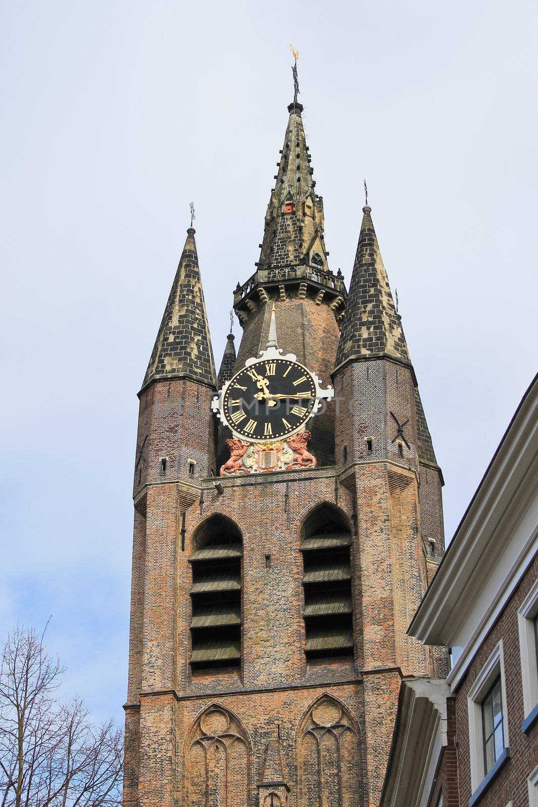 The old church tower in Delft. Netherlands