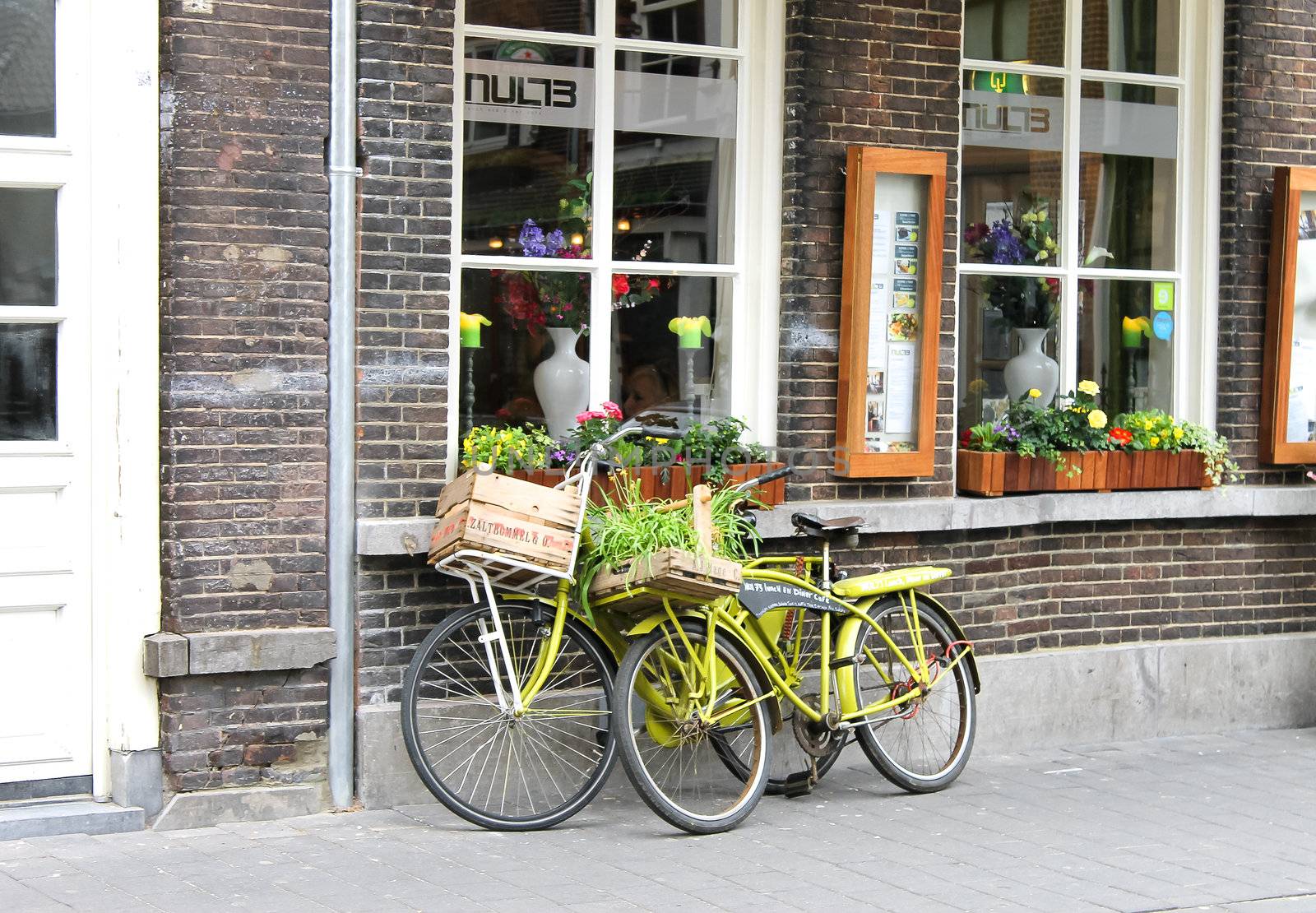 Two bicycle near the store. Den Bosch. Netherlands