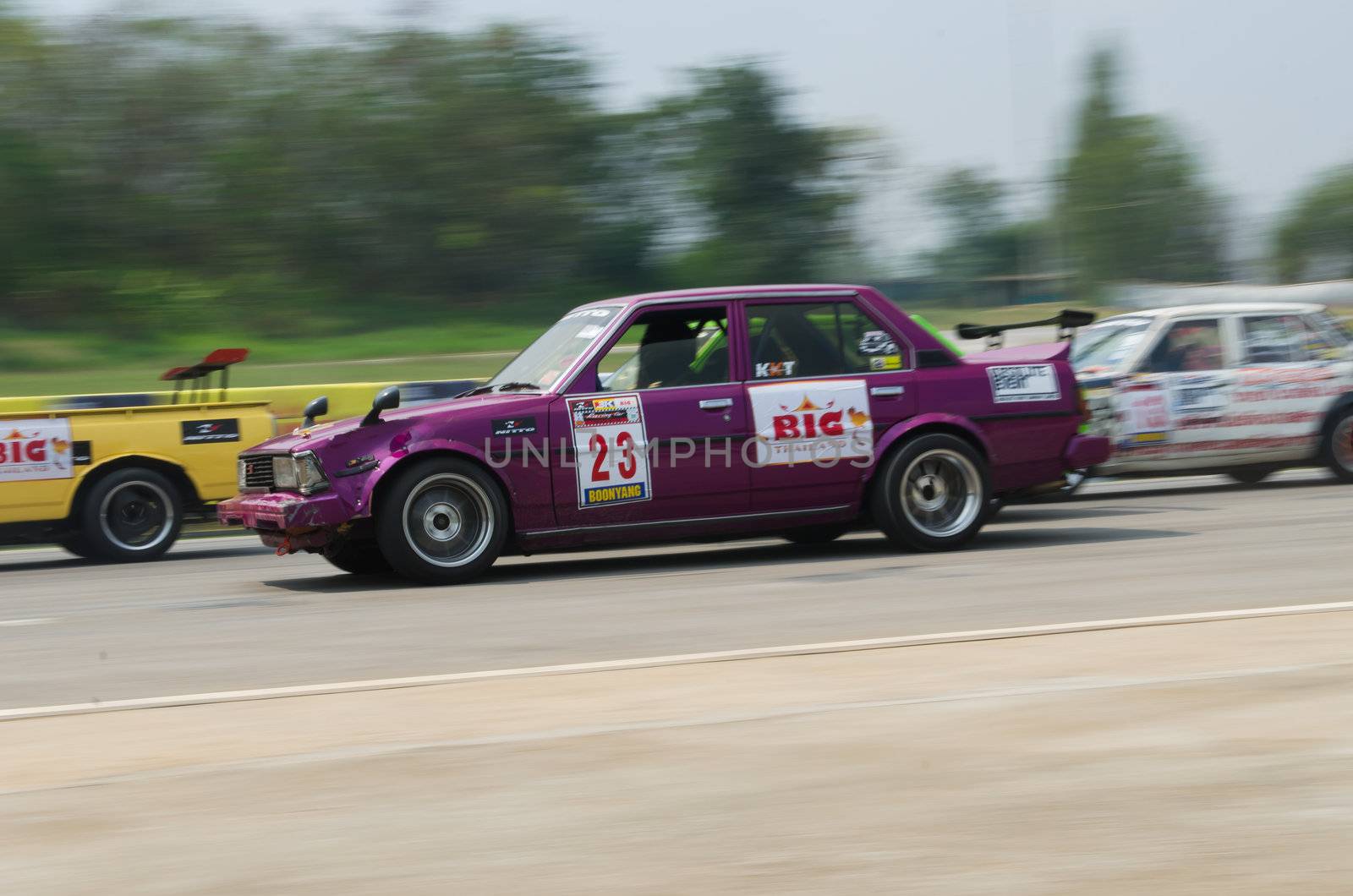 Nakhon Ratchasima, Thailand - March 9th:Unidentified car racing competitors during the "Thailand circuit 2013  " at Bonanza speedway on March 9th, 2013 in Nakhon Ratchasima, Thailand. 