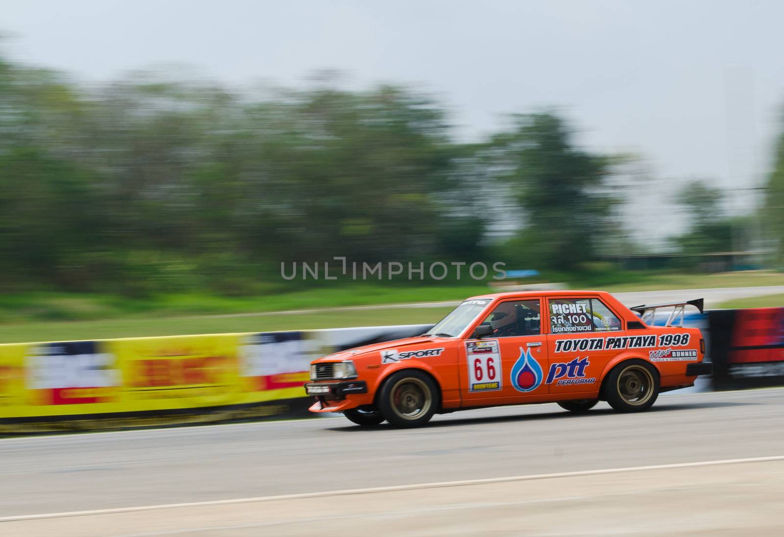 Nakhon Ratchasima, Thailand - March 9th:Unidentified car racing competitors during the "Thailand circuit 2013  " at Bonanza speedway on March 9th, 2013 in Nakhon Ratchasima, Thailand. 