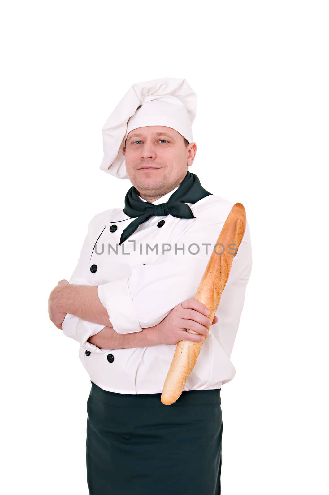 chif with loaf isolated on white background